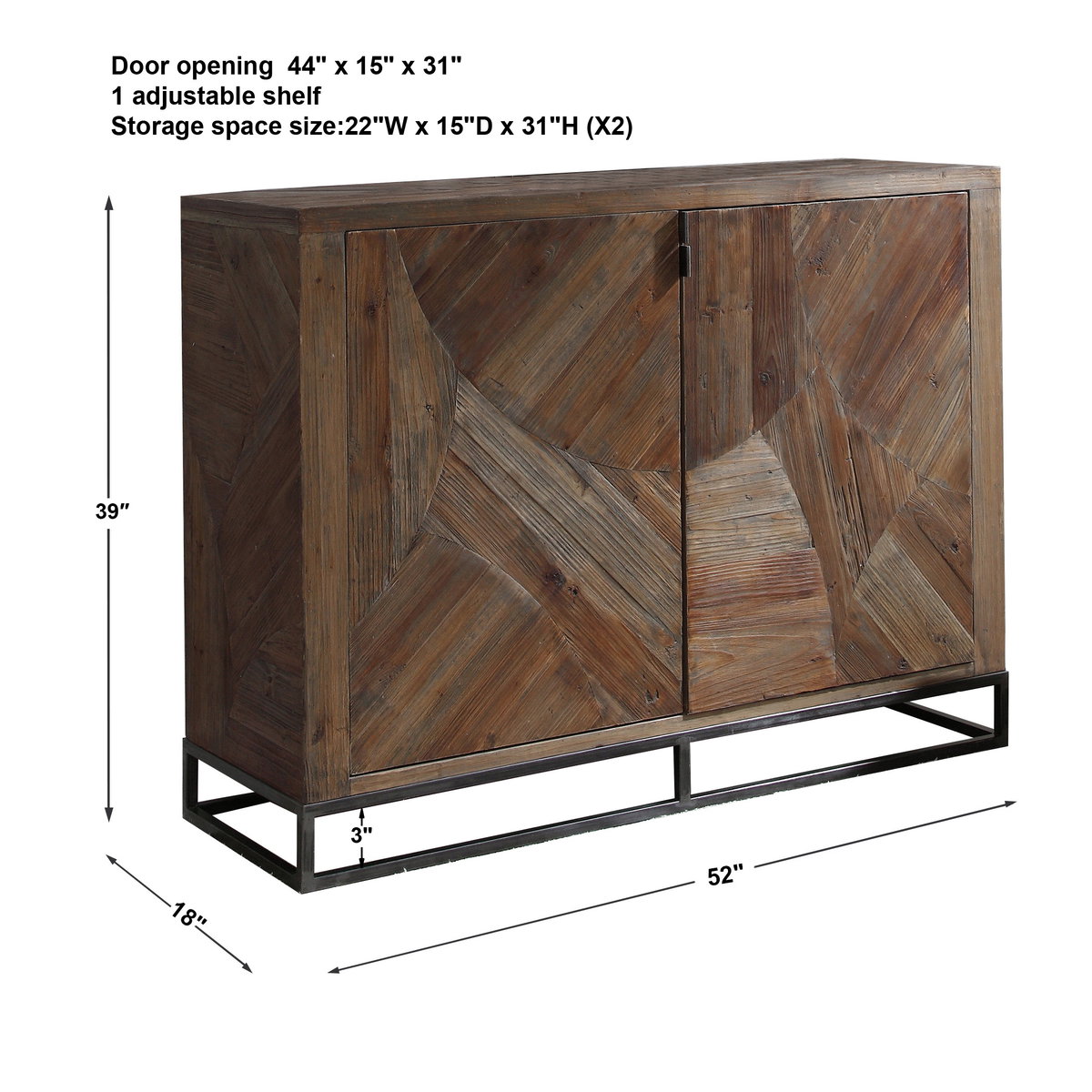 Evros Reclaimed Wood 2 Door Cabinet, Cabinets & Chest by Uttermost, 52" width x 39" height x 18" depth View 3