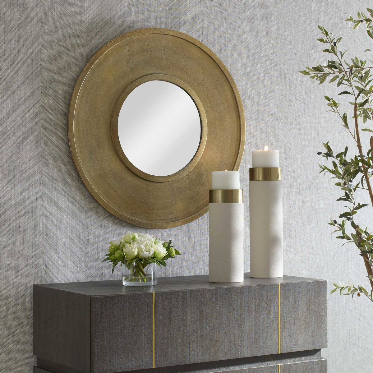 Axel Round Brass Mirror, by Uttermost, 30" width x 30" height x 1.5" depth View 4