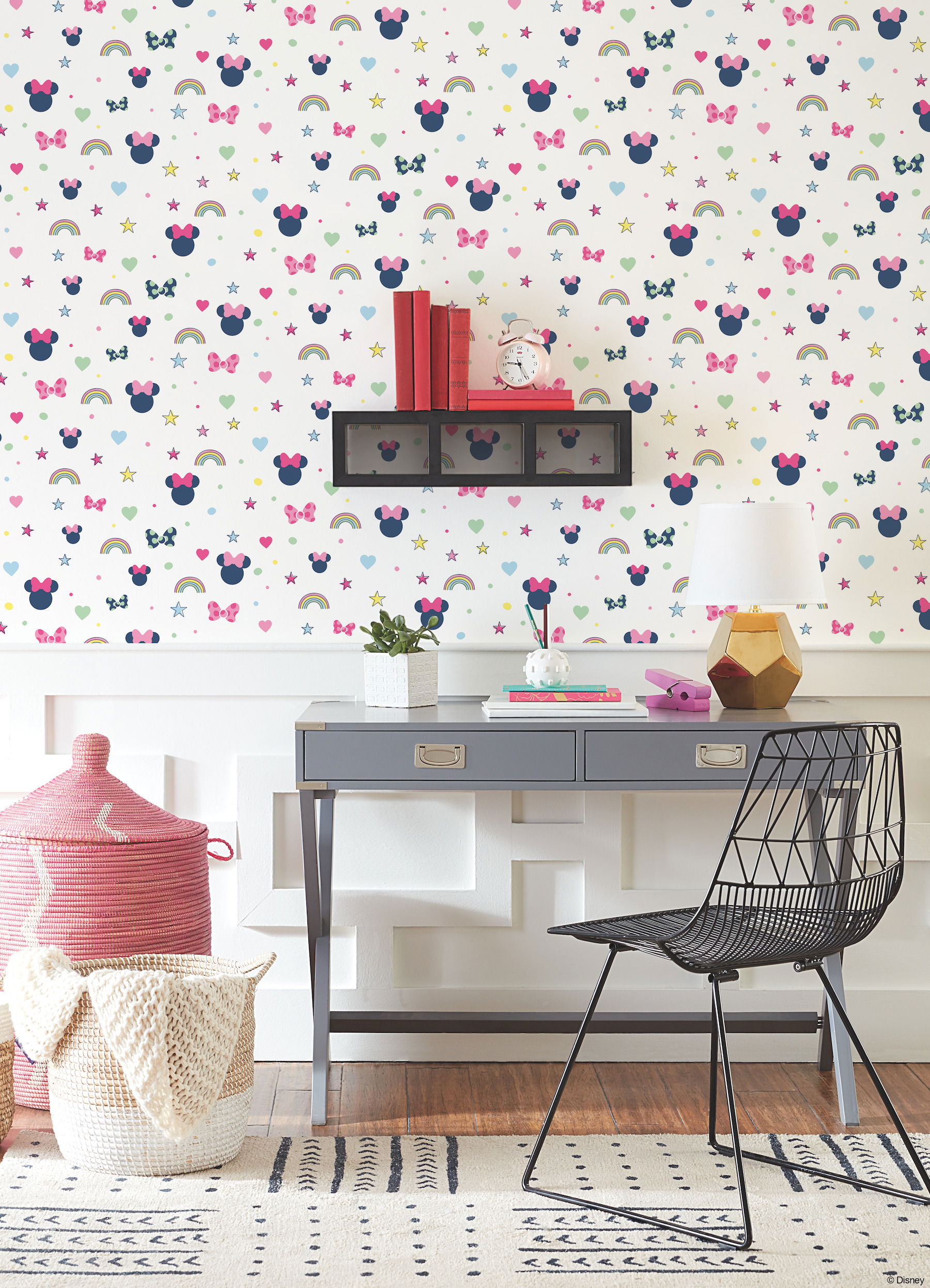 Disney Minnie Mouse Rainbow Pink Wallpaper, by York Wall, 33' length x 1'8.5" width x 0.02" depth View 3