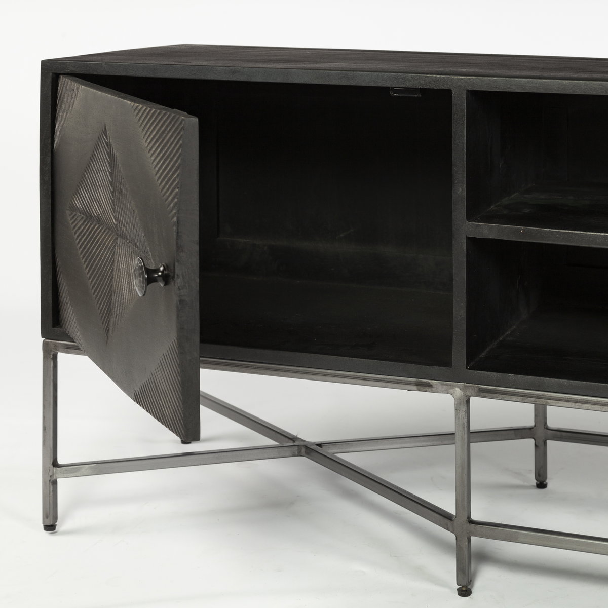 Hogarth I Dark Brown Solid Wood TV Stand Media Console with Storage, TV up to 81', by Mercana, 70.5" length x 16" width x 23.25" height View 9