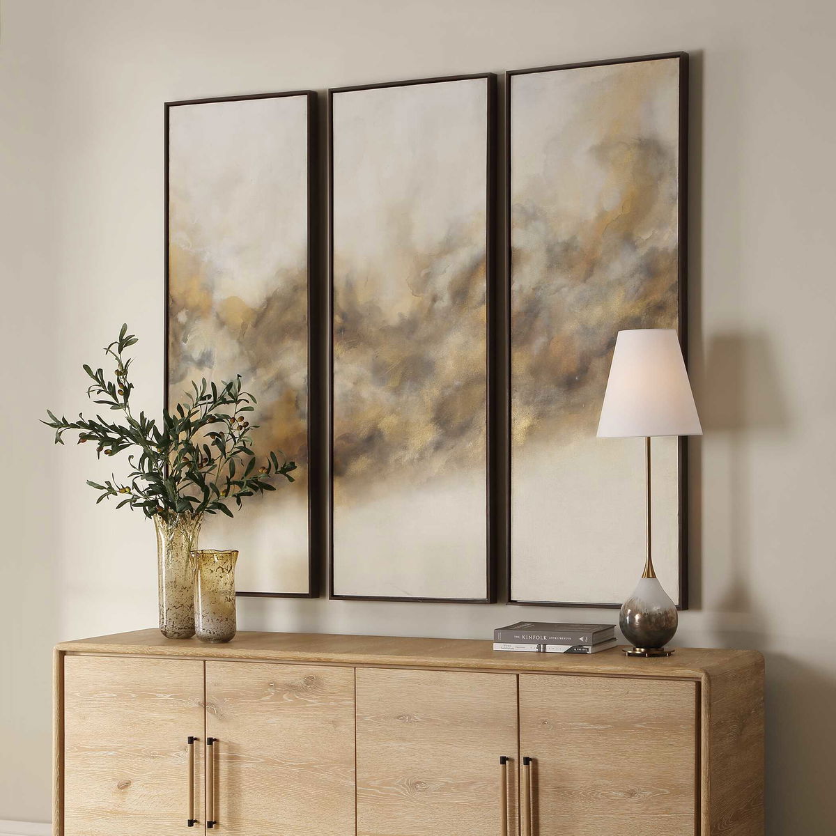 Smoke Break Hand Painted Modern Art Set/3, by Uttermost, 21" width x 61" height x 2" depth View 3