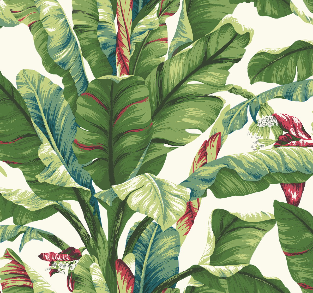 Banana Leaf Aqua & Red Wallpaper, by York Wall, 27' length x 2'3" width x 0.02" depth