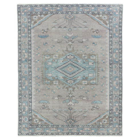 Santita Hand Knotted Wool Area Rug in Gray/Blue