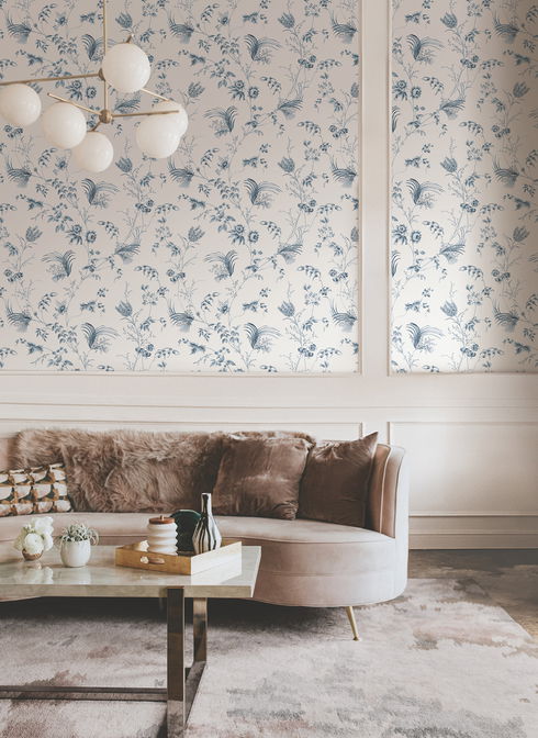 Floral Lace Navy Wallpaper