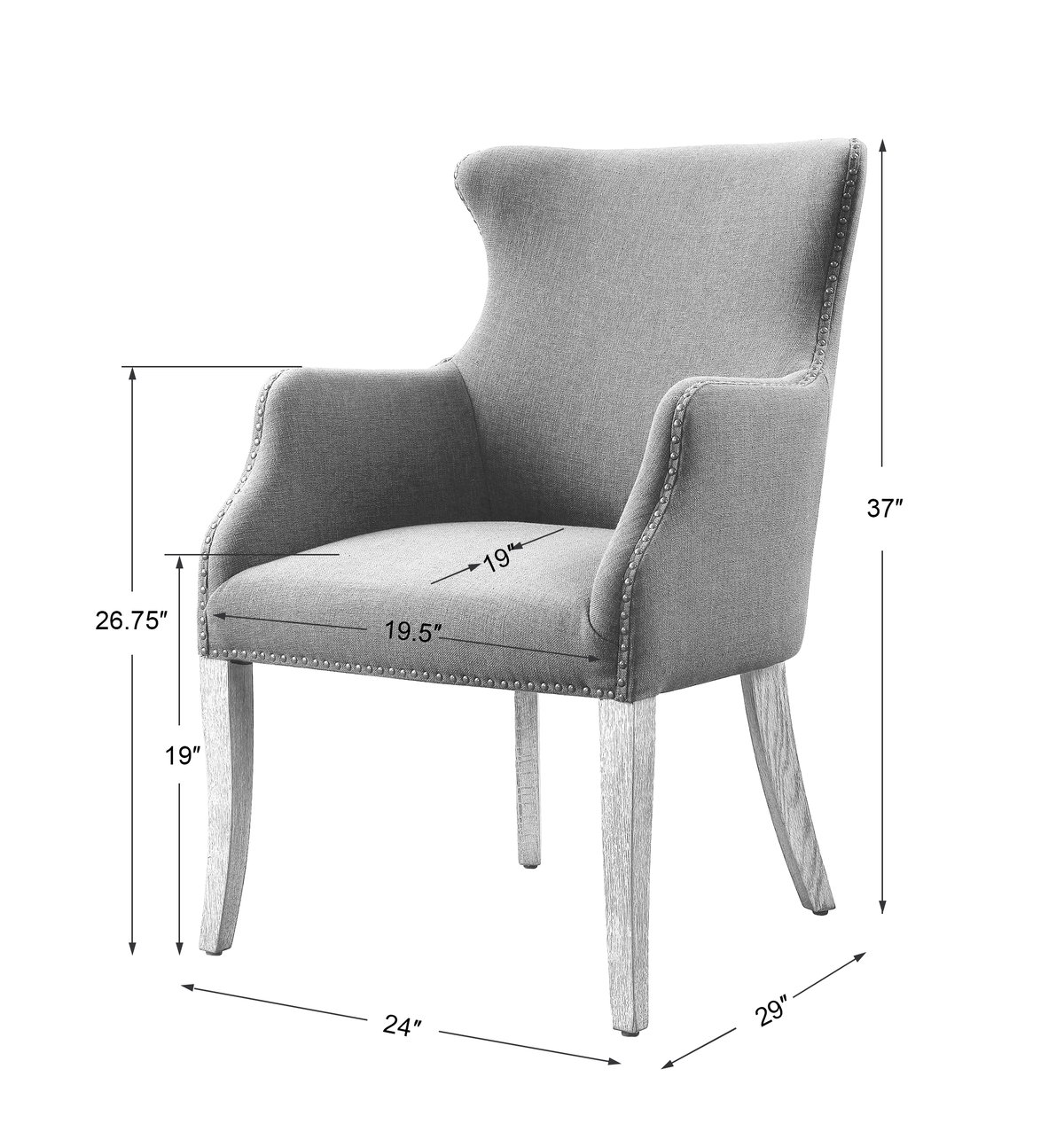 Yareena Blue Wing Chair, Accent Chair by Uttermost, 24.5" width x 37" height x 28" depth View 3