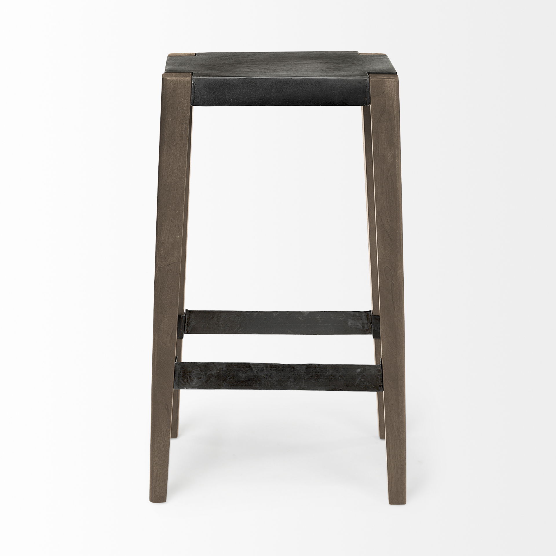 Nell 30' Seat Height Black Metal Seat & Foot Rest With Brown Wood Legs Stool, Counter & Bar Stool by Mercana, 18" length x 15" width x 30" height View 4