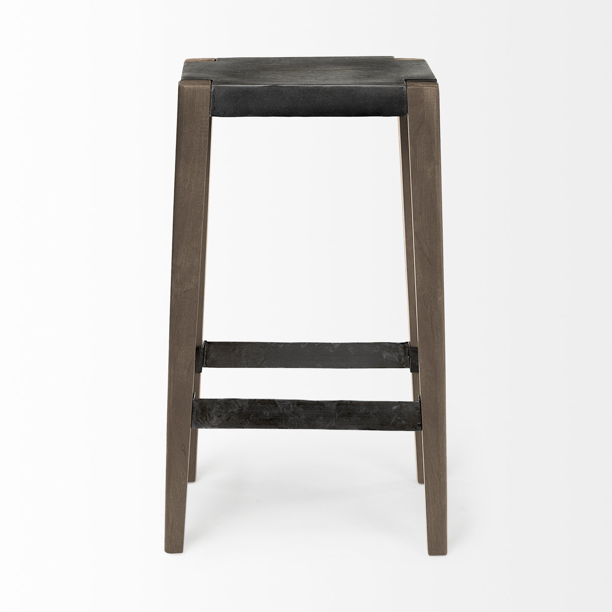 Nell Backless 30in Seat Bar Stool | Black Metal with Light Brown Wood, Counter & Bar Stool by Mercana, 18" length x 15" width x 30" height View 4