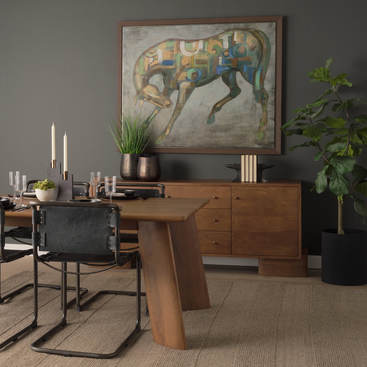 Jonan 94'L x 42'W Rectangular Dining Table | Med Brown Wood | Seats 8, by Mercana, 94" length x 42" width x 30" height View 3