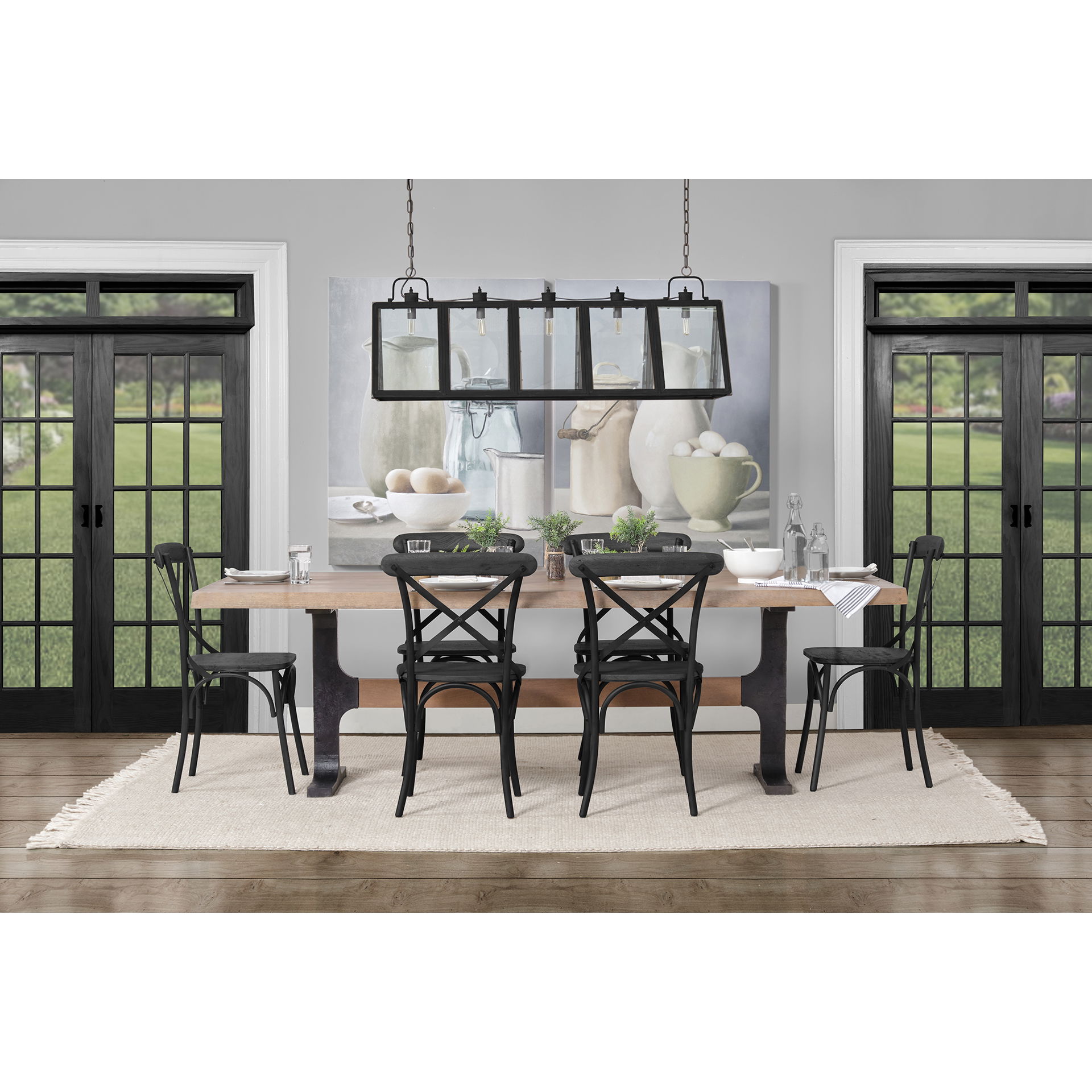Araxi 95L x 41W x 30H Rectangular Brown Solid Wood Top Black Metal Base Dining Table large image 