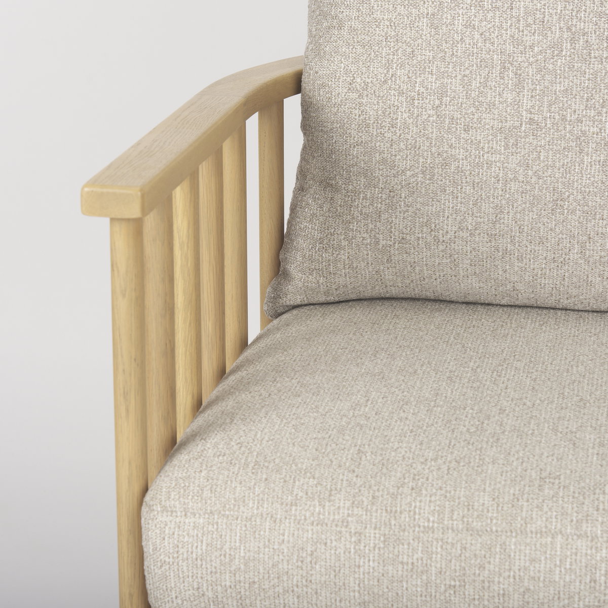 Kopari Beige Fabric with Light Brown Wood Accent Chair, by Mercana, 30.12" length x 30.51" width x 37.2" height View 9