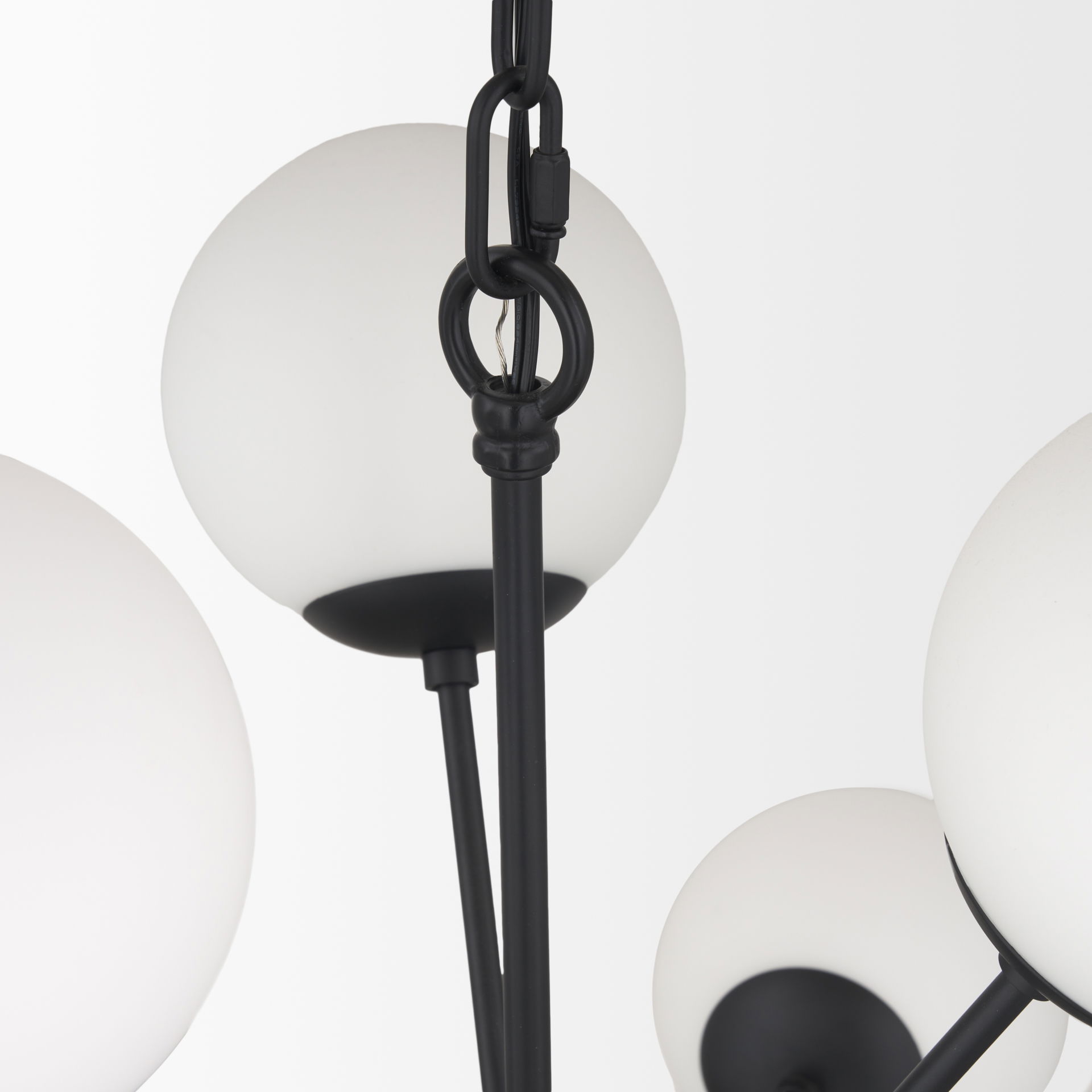 Barbara Matte Black Metal with Frosted Glass Globes 11-Light Chandelier, by Mercana, 31.5" length x 31.5" width x 31.5" height View 7