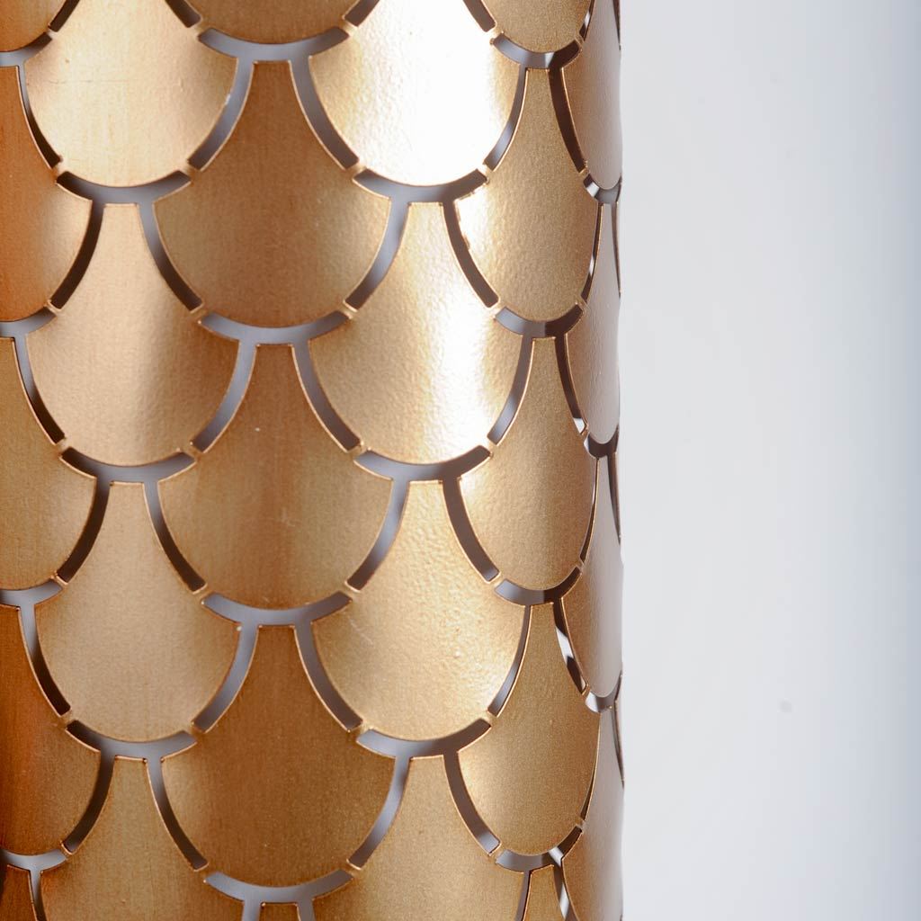 Brasseur IV 10.5x22 Gold Toned Metal Fish Scale Wall Sconce, by Mercana, 10.5" length x 7" width x 22" height View 3