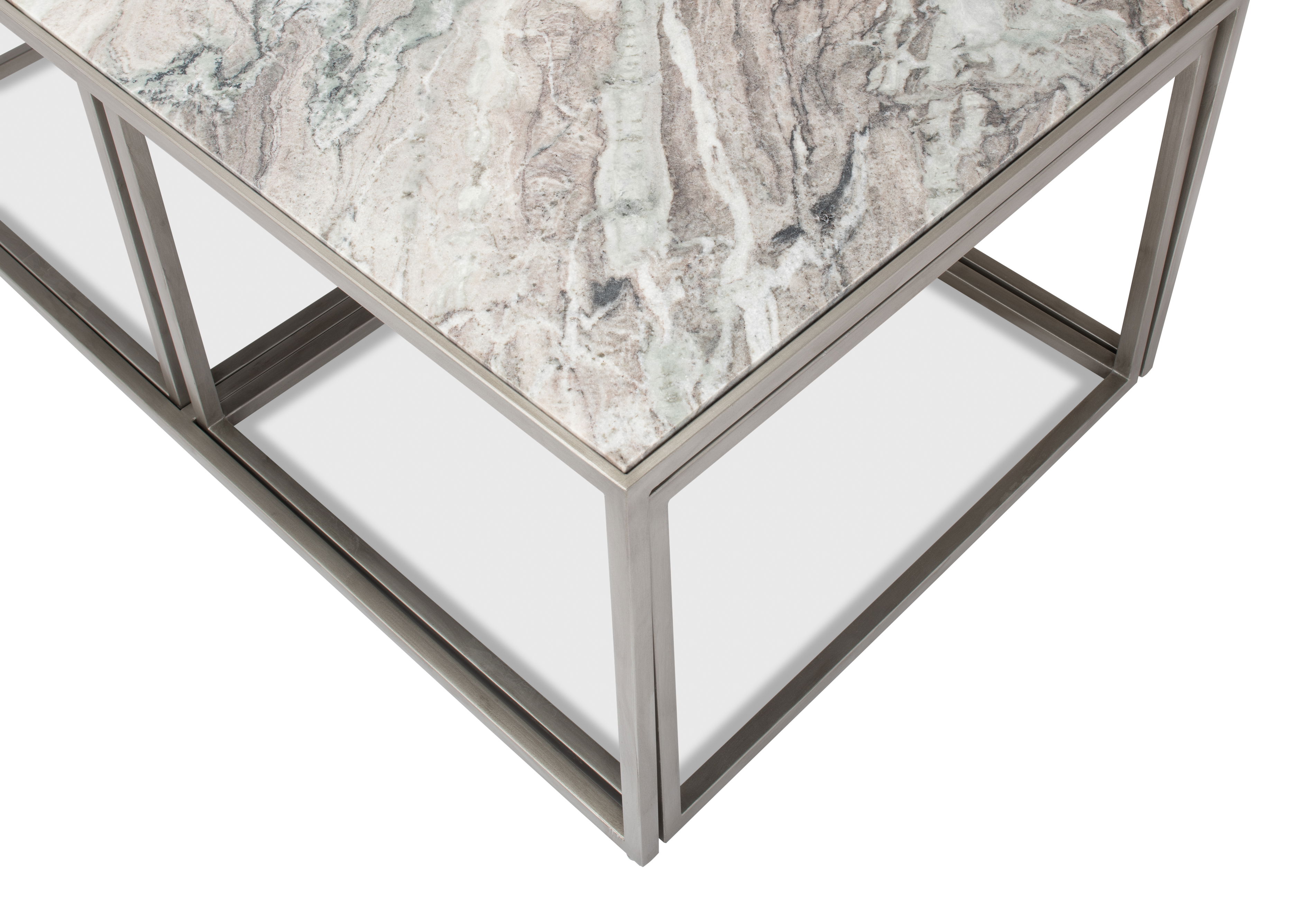 Set Of 3 Nesting Low Tables, Marble Tops large image 