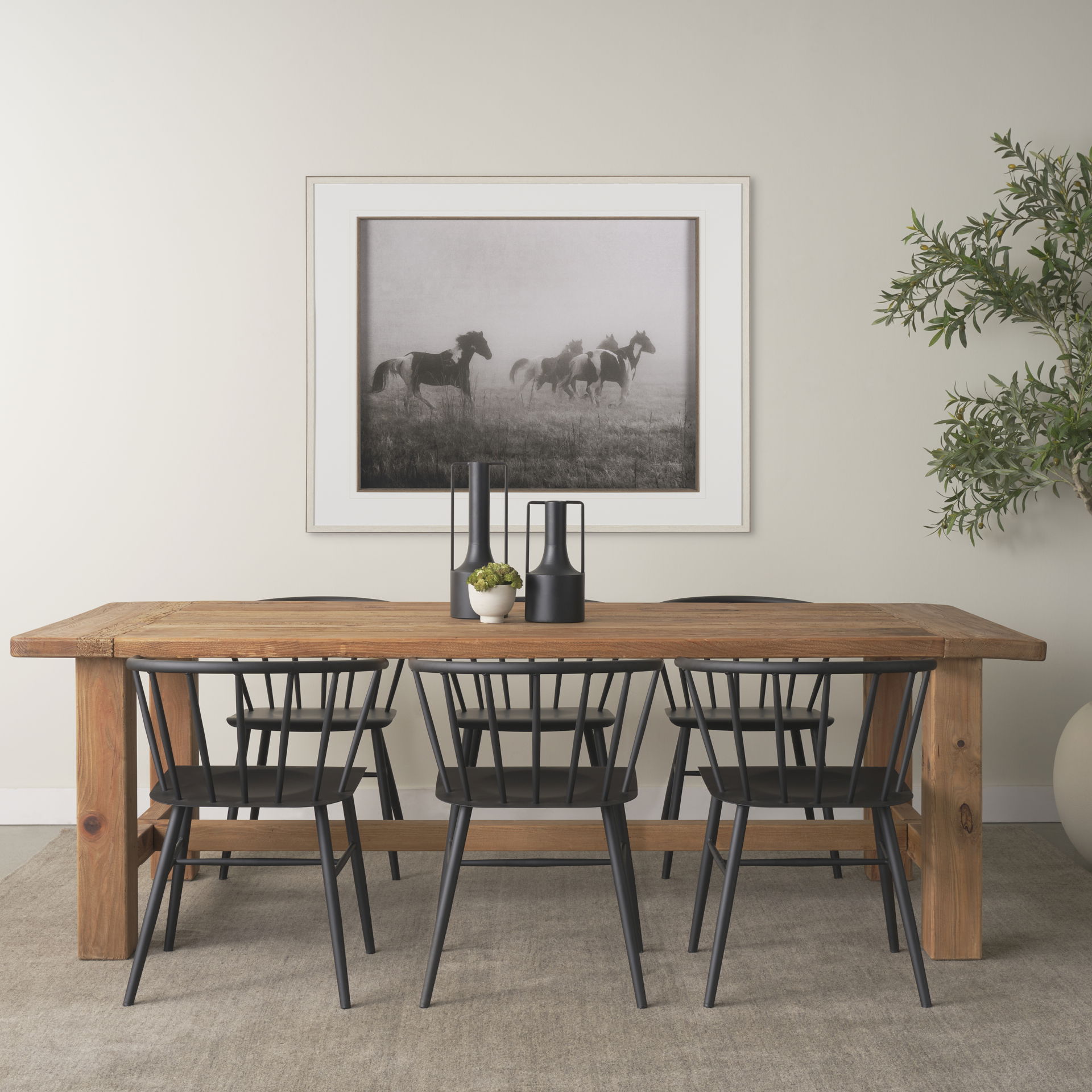 Stetson 94.5' Rectangular Natural Brown Wood Dining Table, by Mercana, 94.5" length x 39" width x 30" height View 2