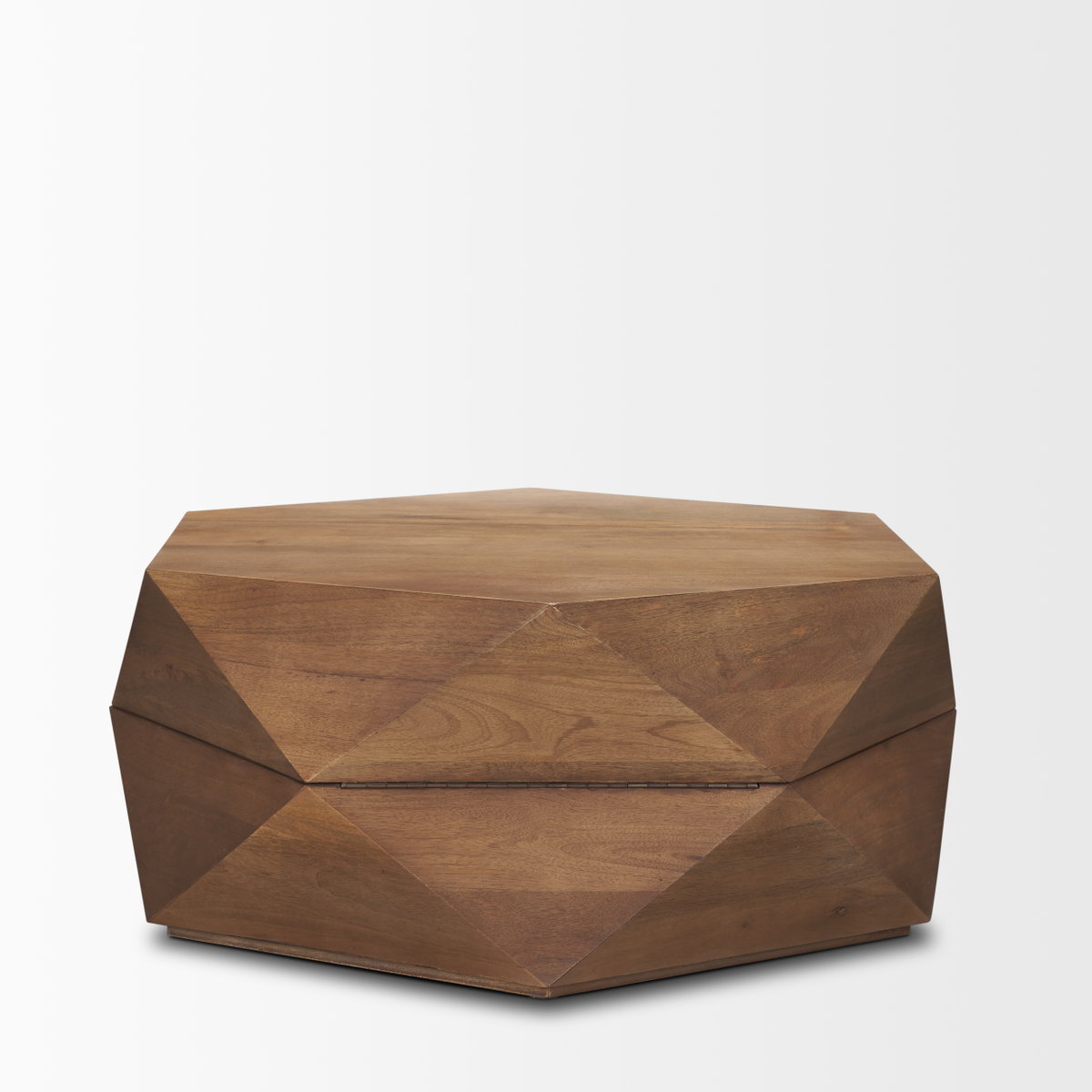 Arreto 36' Hexagonal Hinged Solid Wood Top and Base Coffee Table, by Mercana, 36" length x 36" width x 15" height View 7