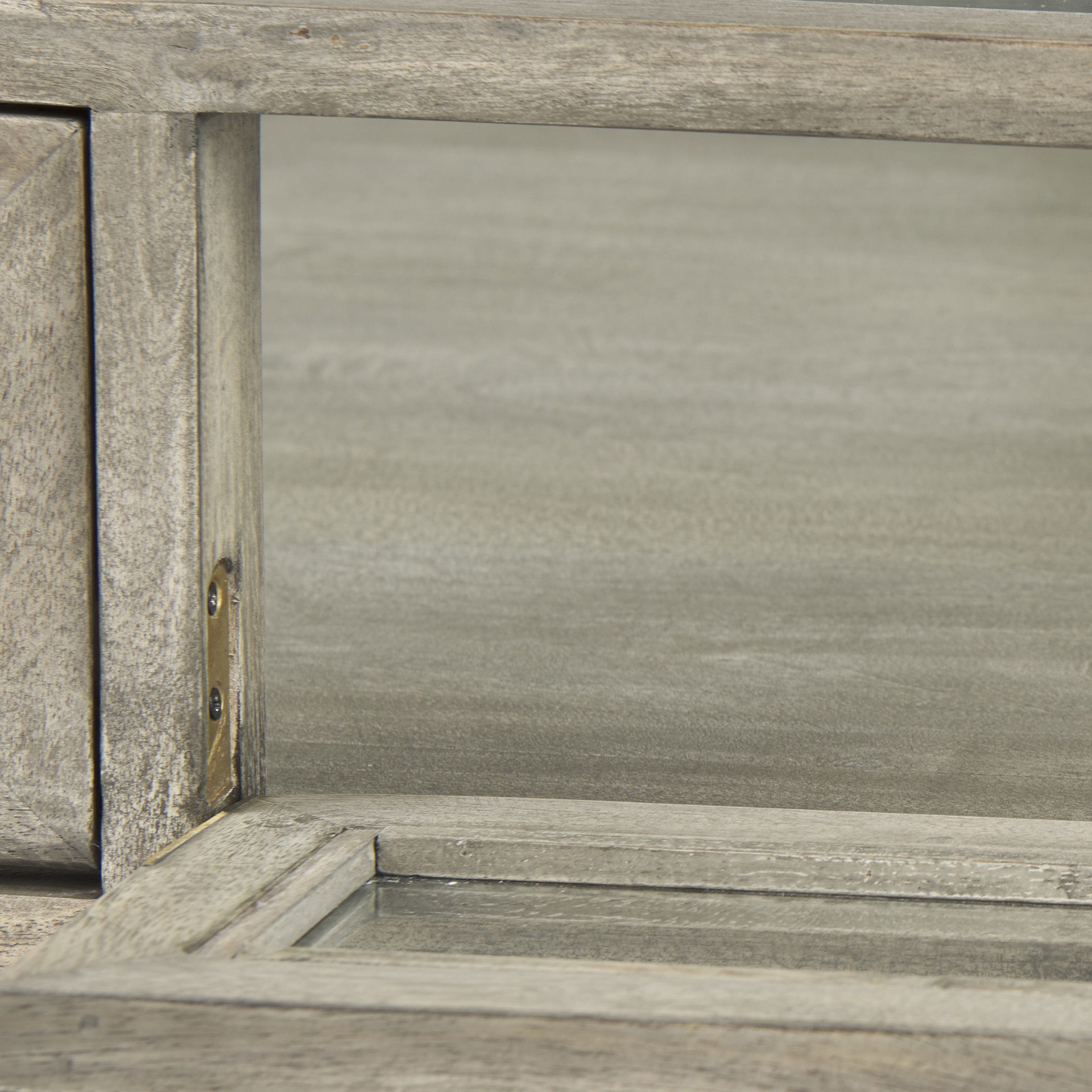 Arelius 42' Square Glass-Top Gray Wood with Black Metal Base Display Coffee Table large image 