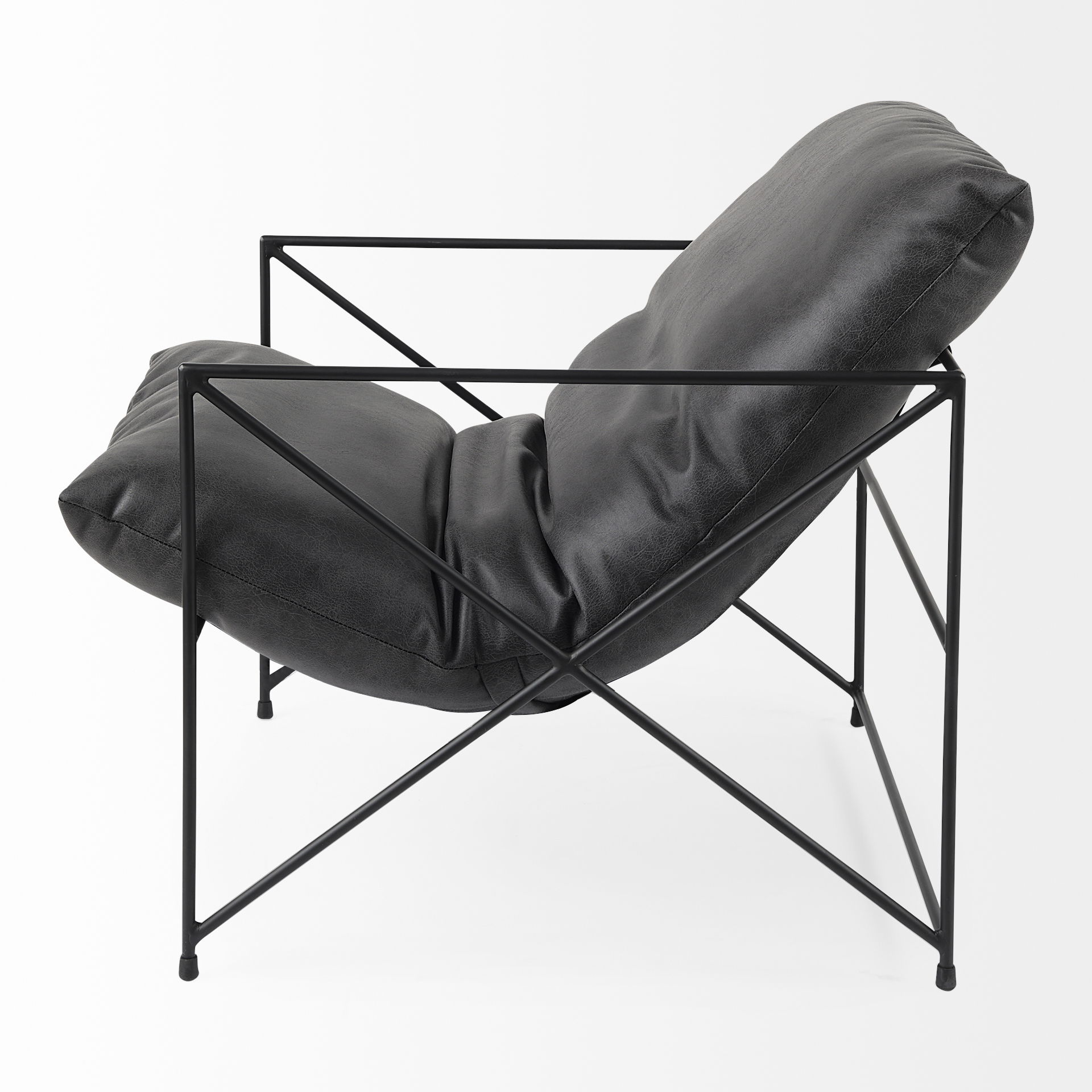 Leonidas 28.5L x 29.5W x 34.0H  Black Faux Leather Seat with Black Metal Frame Accent Chair large image 