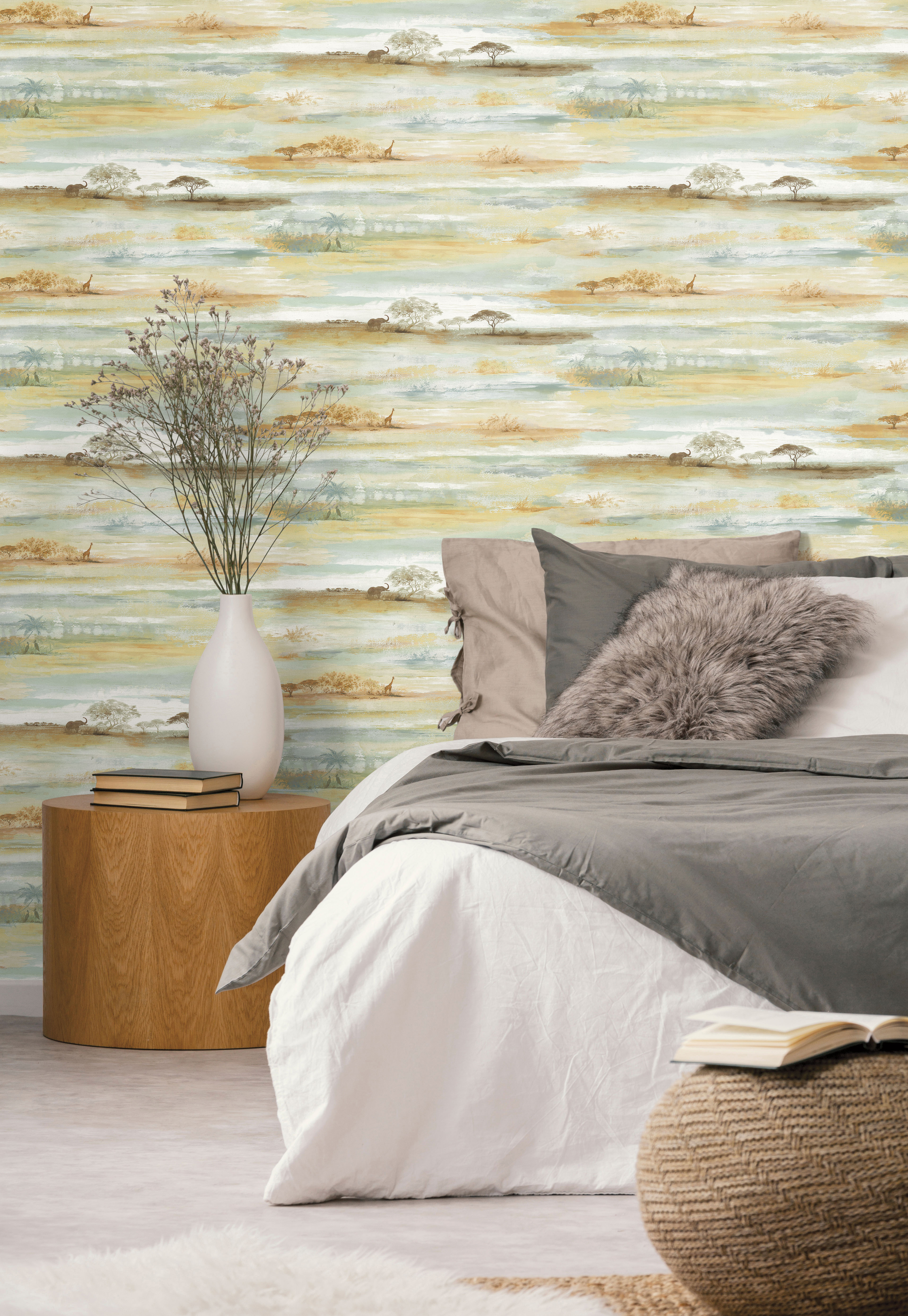 Savanna Sunset Beige Peel & Stick Wallpaper large image 