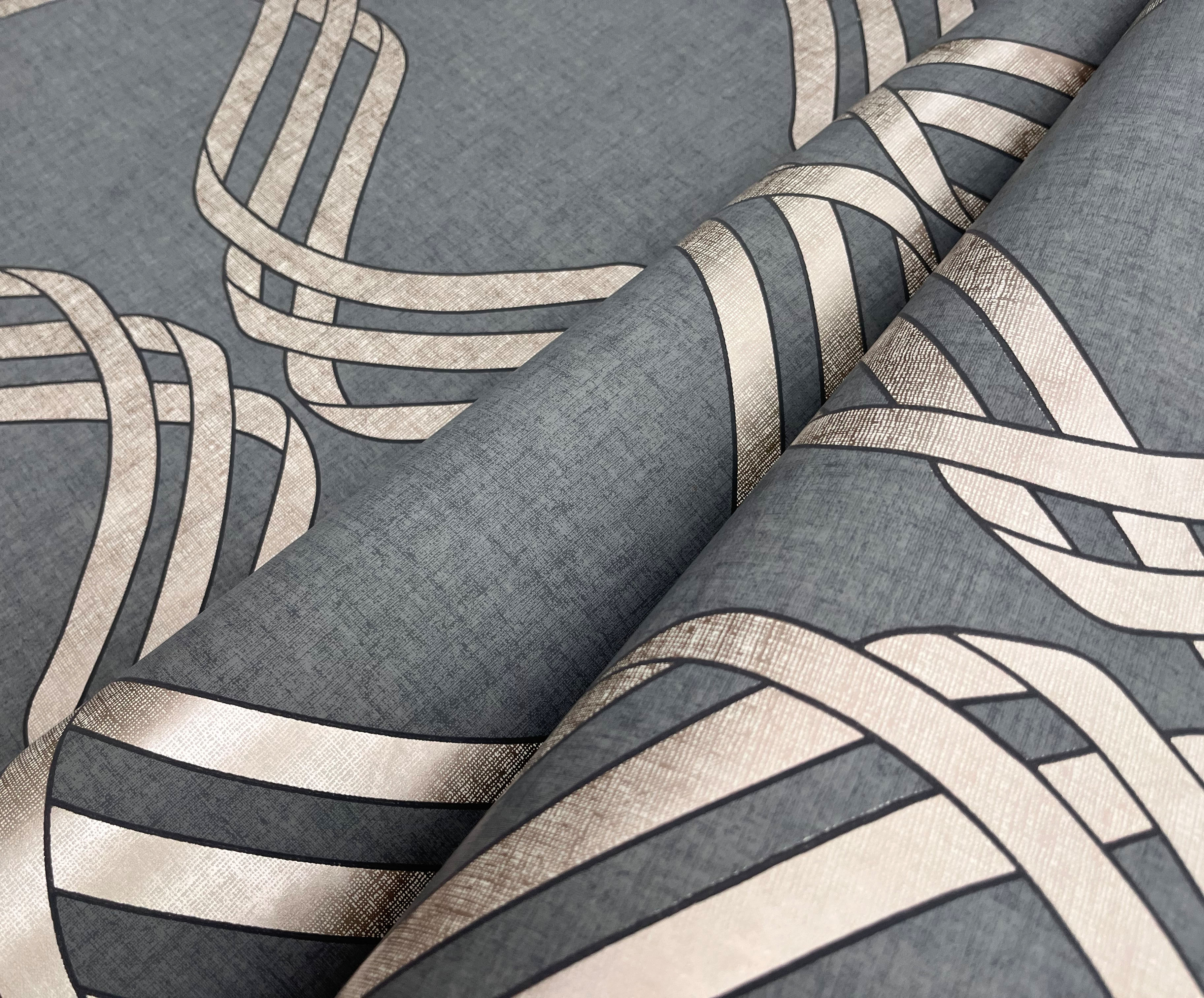 Dante Ribbon Charcoal Metallic Wallpaper large image 