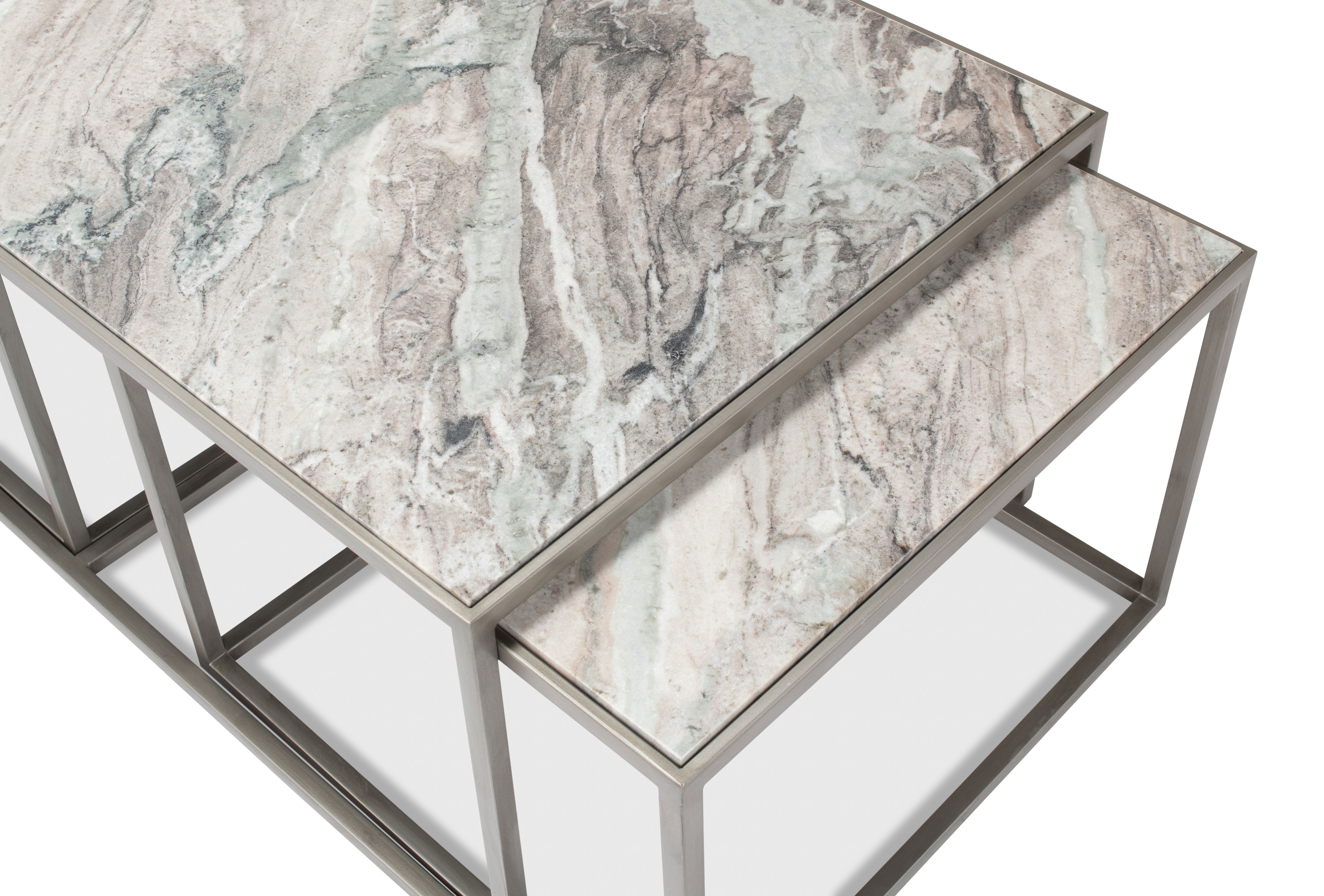 Set Of 3 Nesting Low Tables, Marble Tops large image 