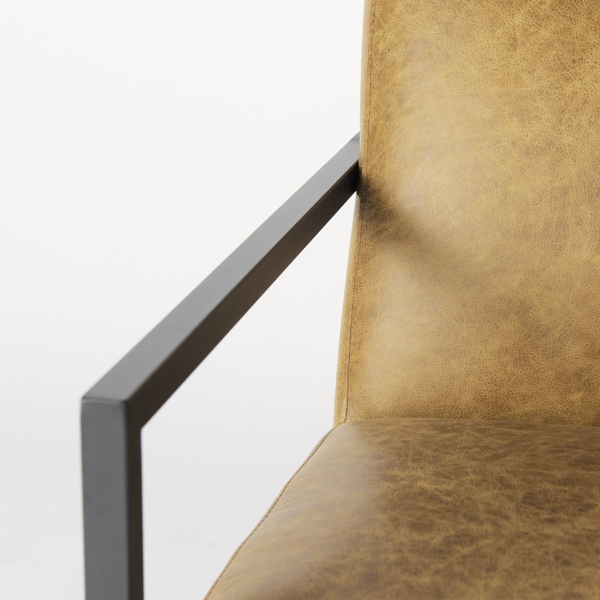 Armelle II Brown Leather Seat with Gray Metal Frame Accent Chair, by Mercana, 28.35" length x 33.07" width x 29.92" height View 10
