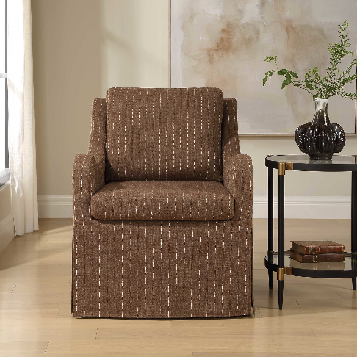 Luisa Pinstripe Swivel Chair, Accent Chair by Uttermost, 27.5" width x 35.5" height x 33.5" depth View 2