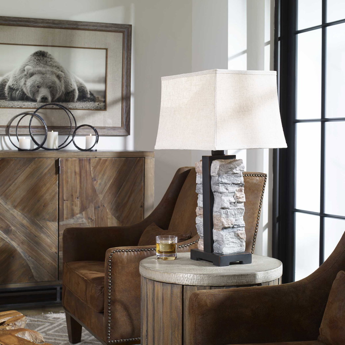 Kodiak Stacked Stone Lamp, by Uttermost, 1'6" width x 2'5" height x 1'1" depth View 2