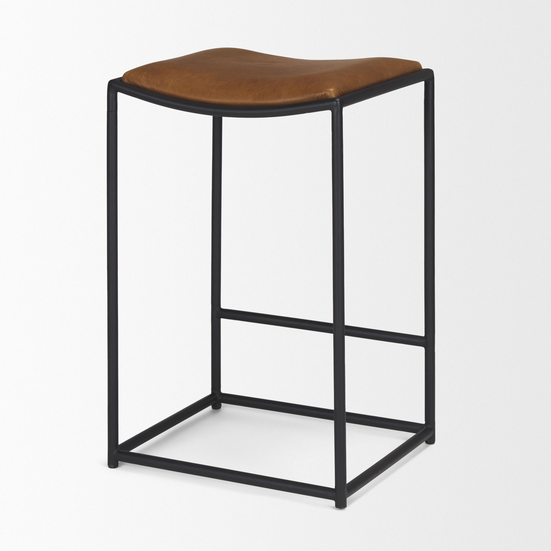 Taniel Brown Leather with Black Metal Counter Stool, Counter & Bar Stool by Mercana, 18" length x 16" width x 27.75" height View 9