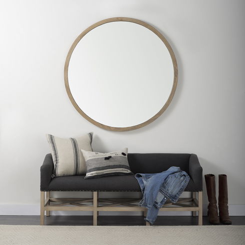 Bergen  Dark Gray Fabric with Light Brown Wooden Base Accent Bench