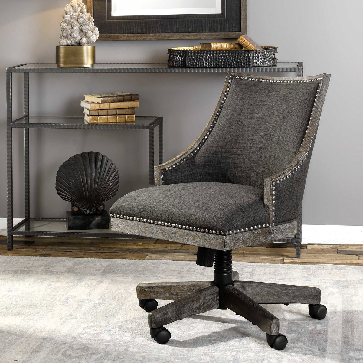 Aidrian Charcoal Desk Chair, Accent Chair by Uttermost, 22.5" width x 39" height x 25" depth View 9