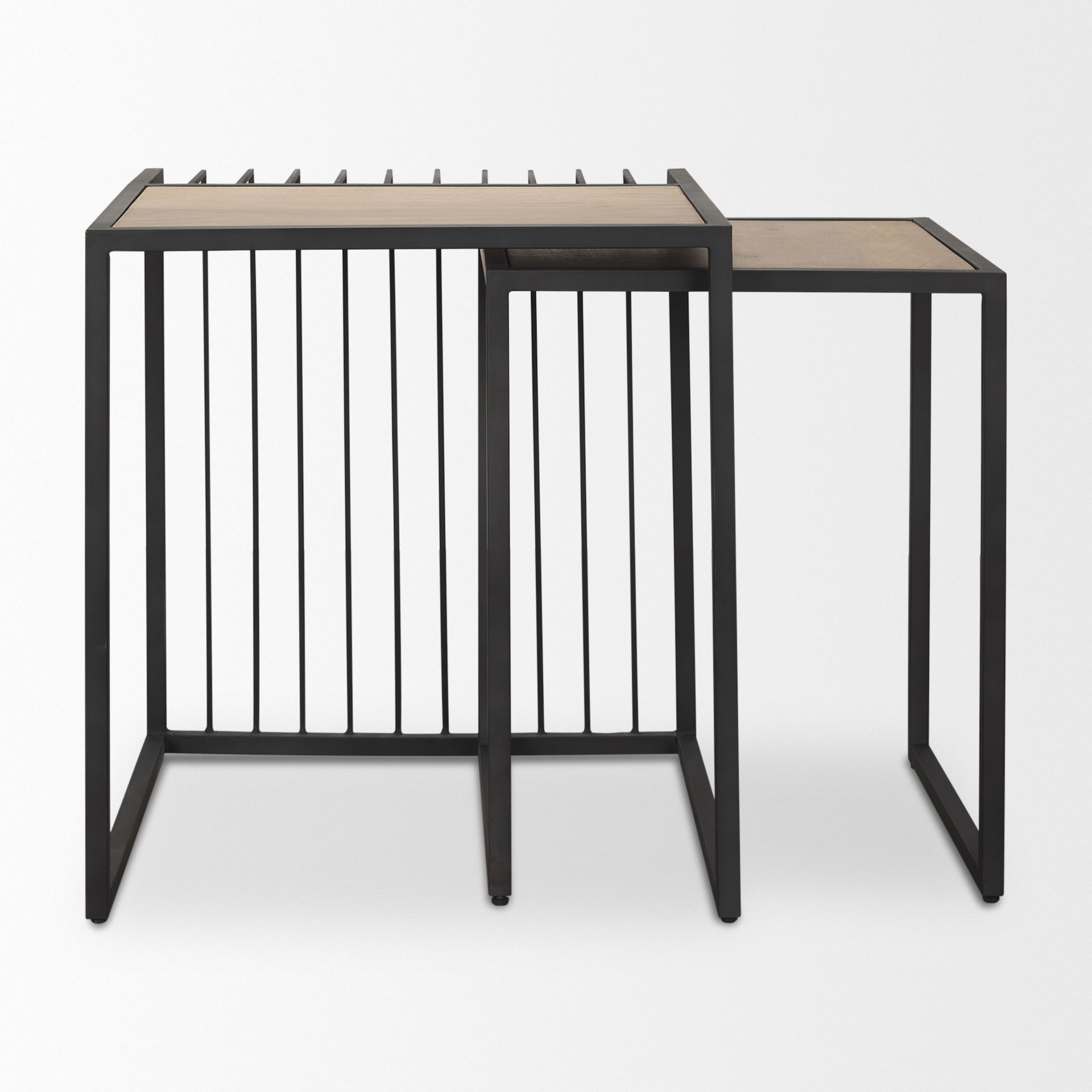 Miles Black Metal with Light Wood Nesting End/Side Table, Side & End Table by Mercana, 22" length x 22" width x 24" height View 5