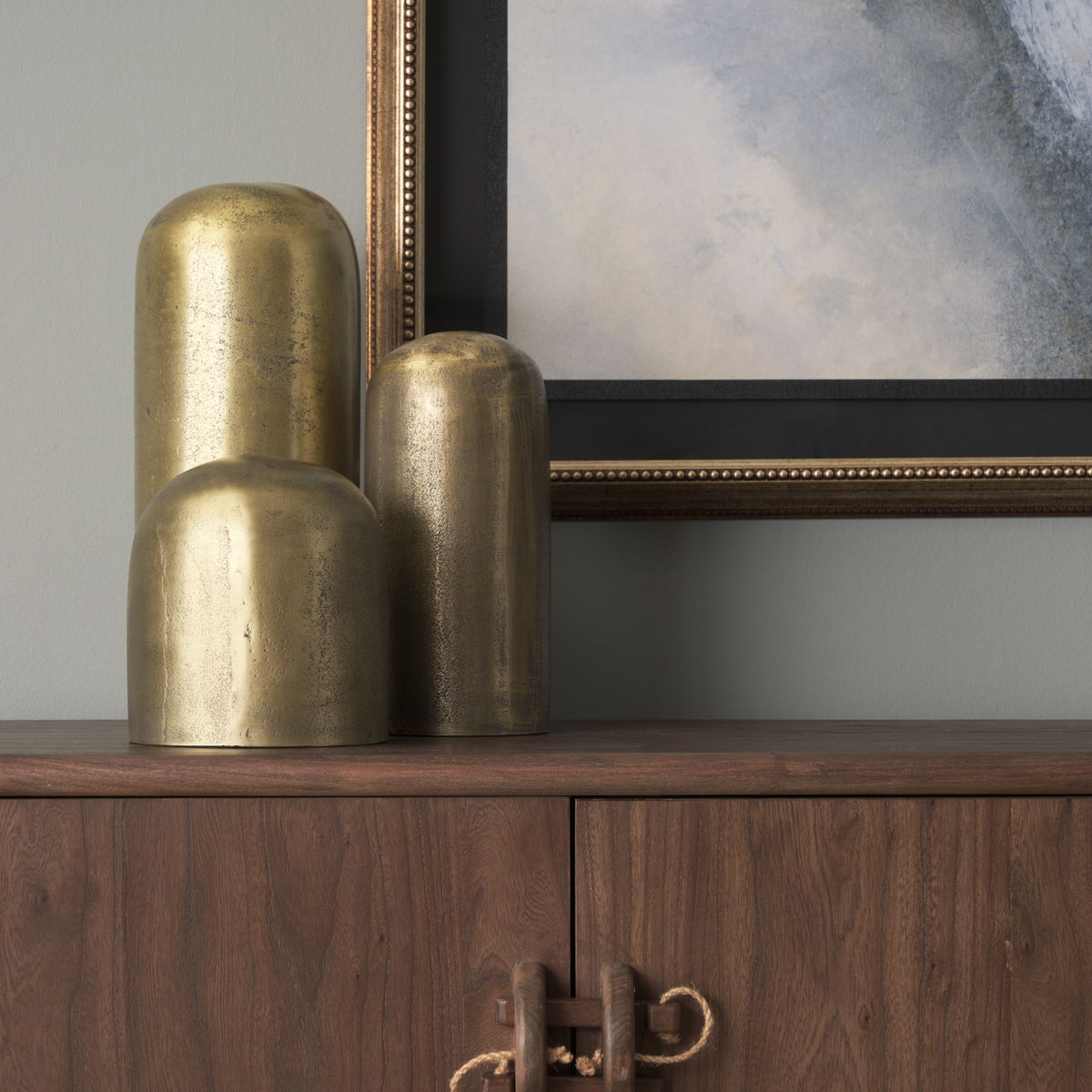 Quonset Extra Tall Brass Finished Aluminum Metal Pillar Object, Decorative Object by Mercana, 6" length x 6" width x 14.5" height View 2