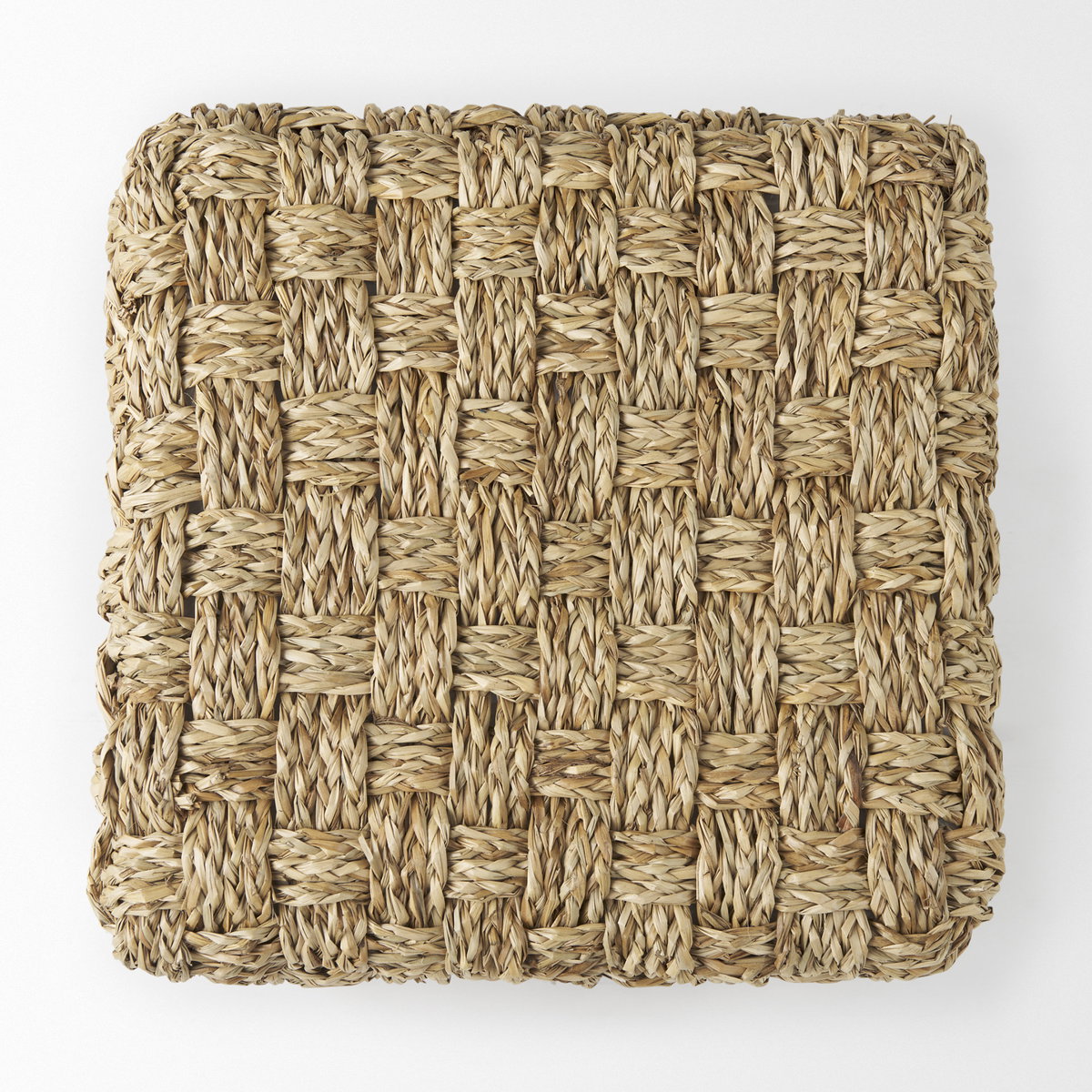 Adele   Medium Brown Seagrass Woven Square Pouf, Ottoman by Mercana, 17.72" length x 17.72" width x 17.72" height View 5