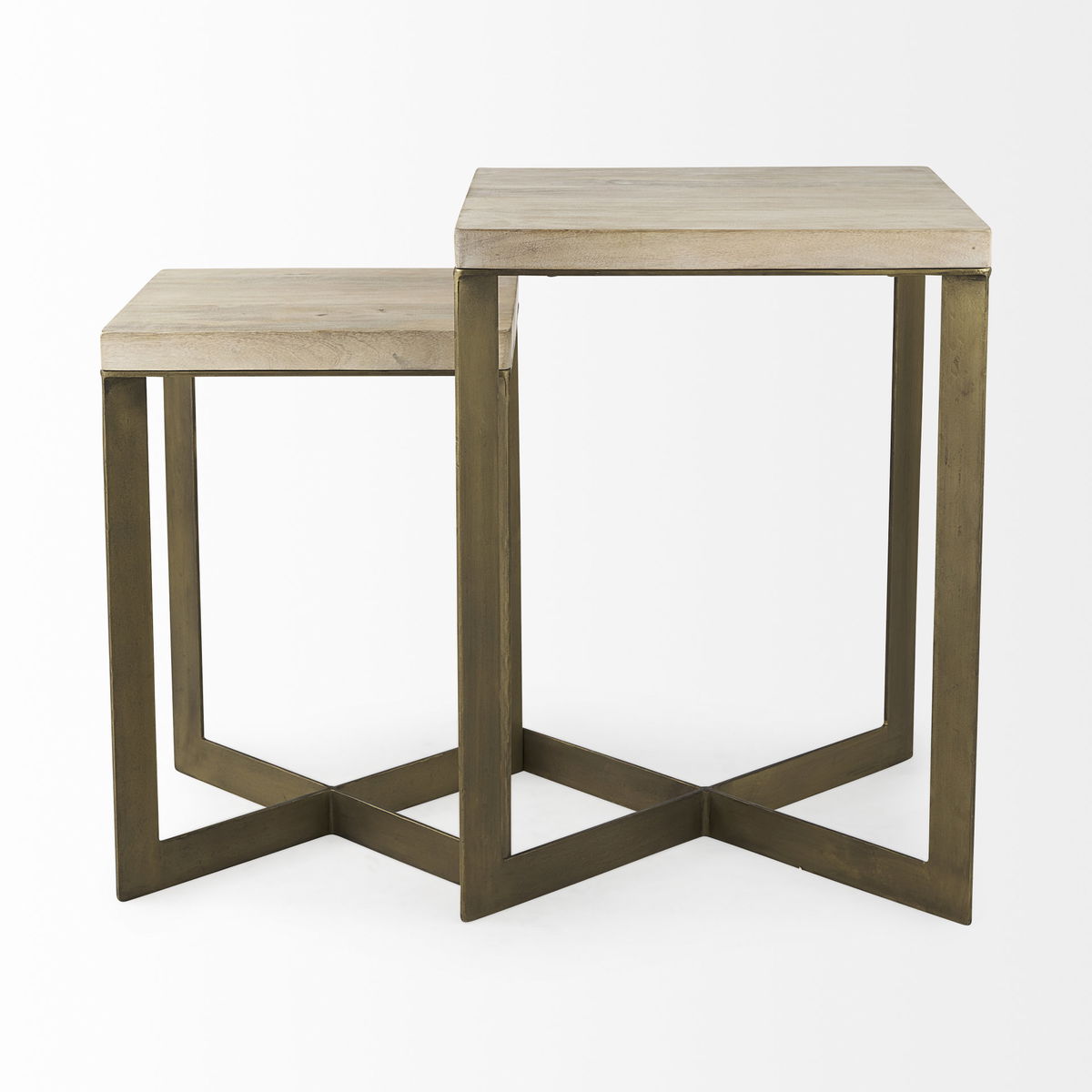 Faye (Set of 2) 19L x 19W x 26H Beige Finished Wood with Gold Metal Base Accent Tables, Side & End Table by Mercana, 19" length x 19" width x 26" height View 7