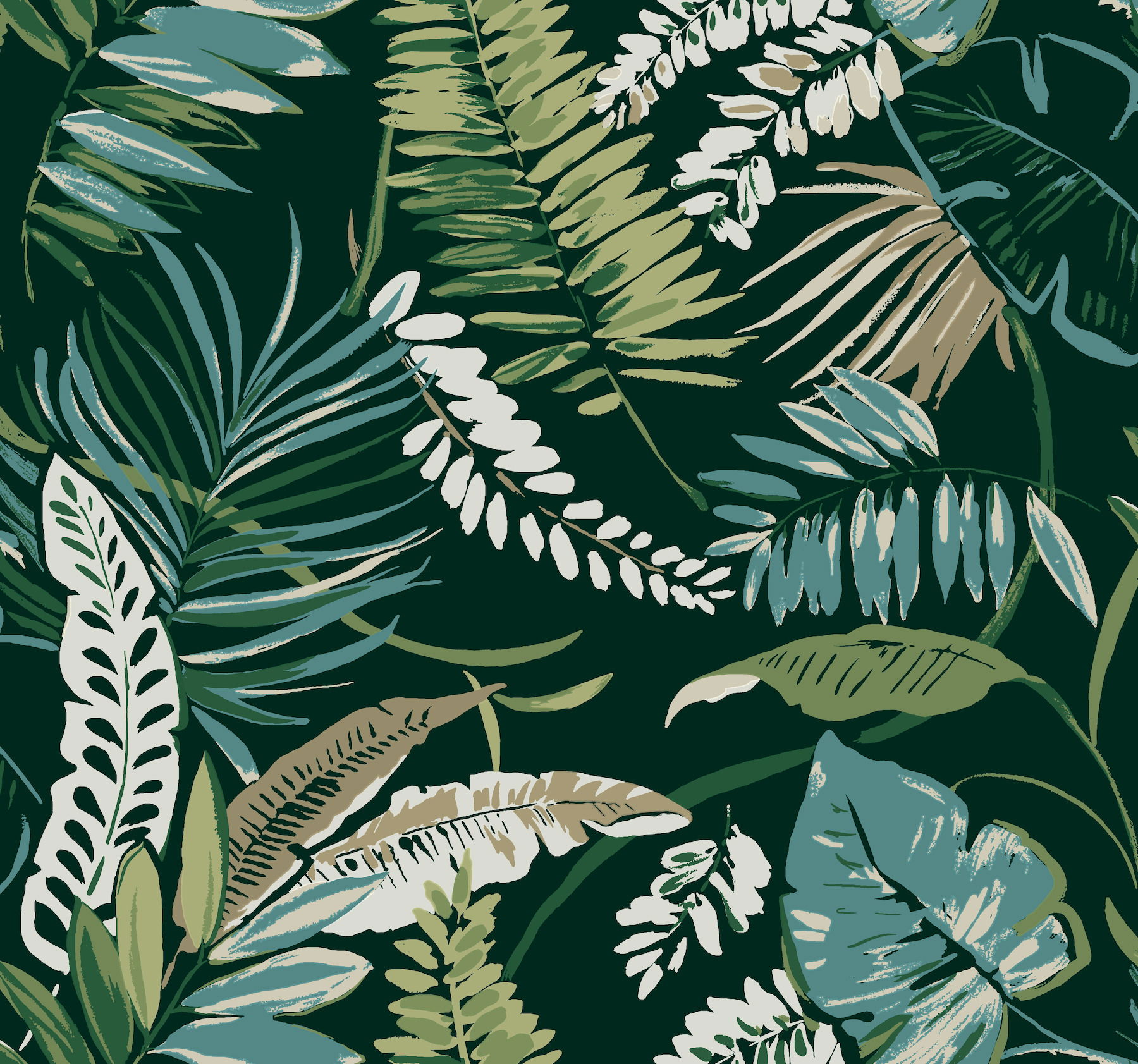 Tropical Toss Dark Green Wallpaper, by York Wall, 27' length x 2'3" width x 0.02" depth View 1