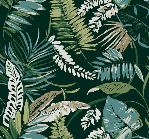 Tropical Toss Dark Green Wallpaper