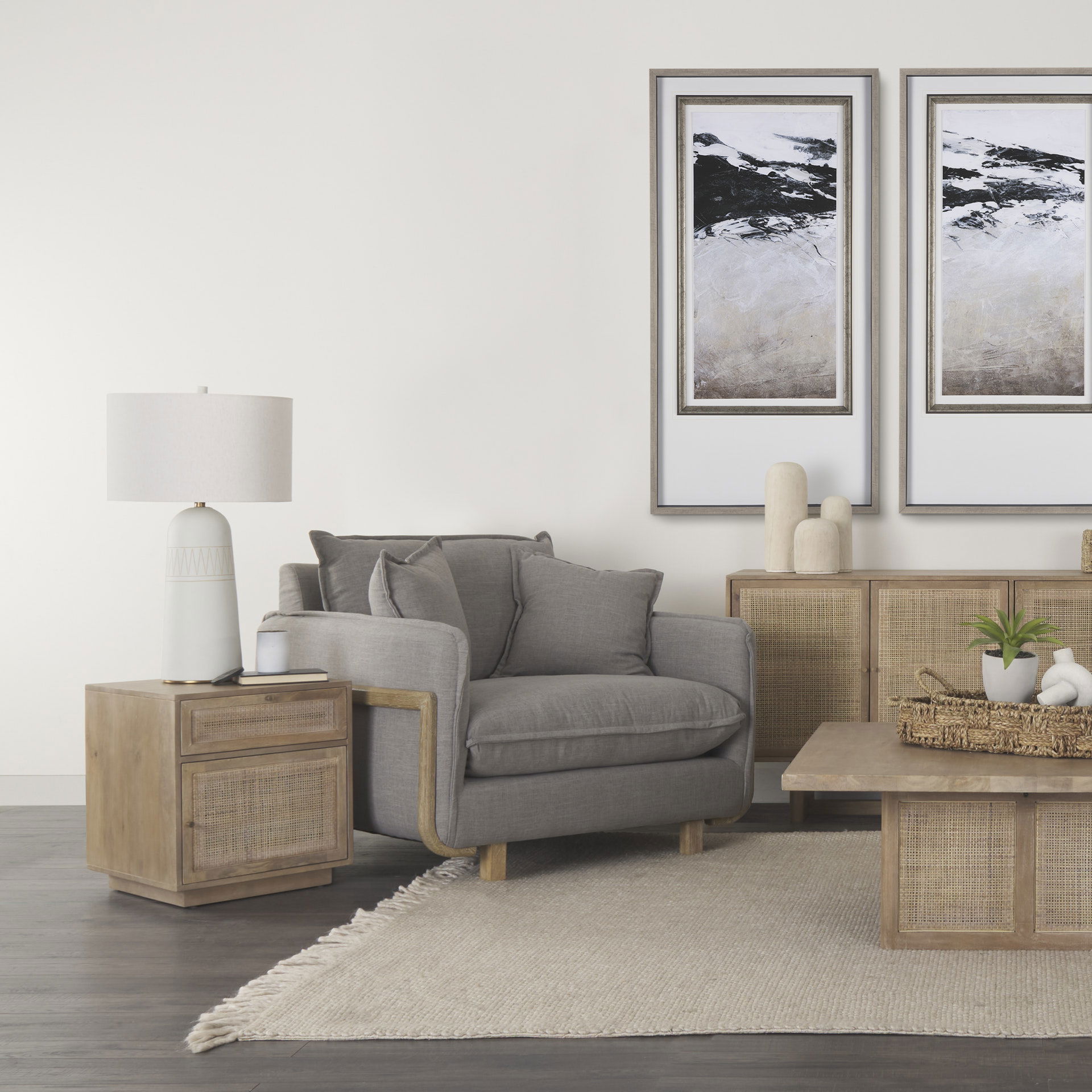 Grier Light Brown Wood with Cane End Table large image 