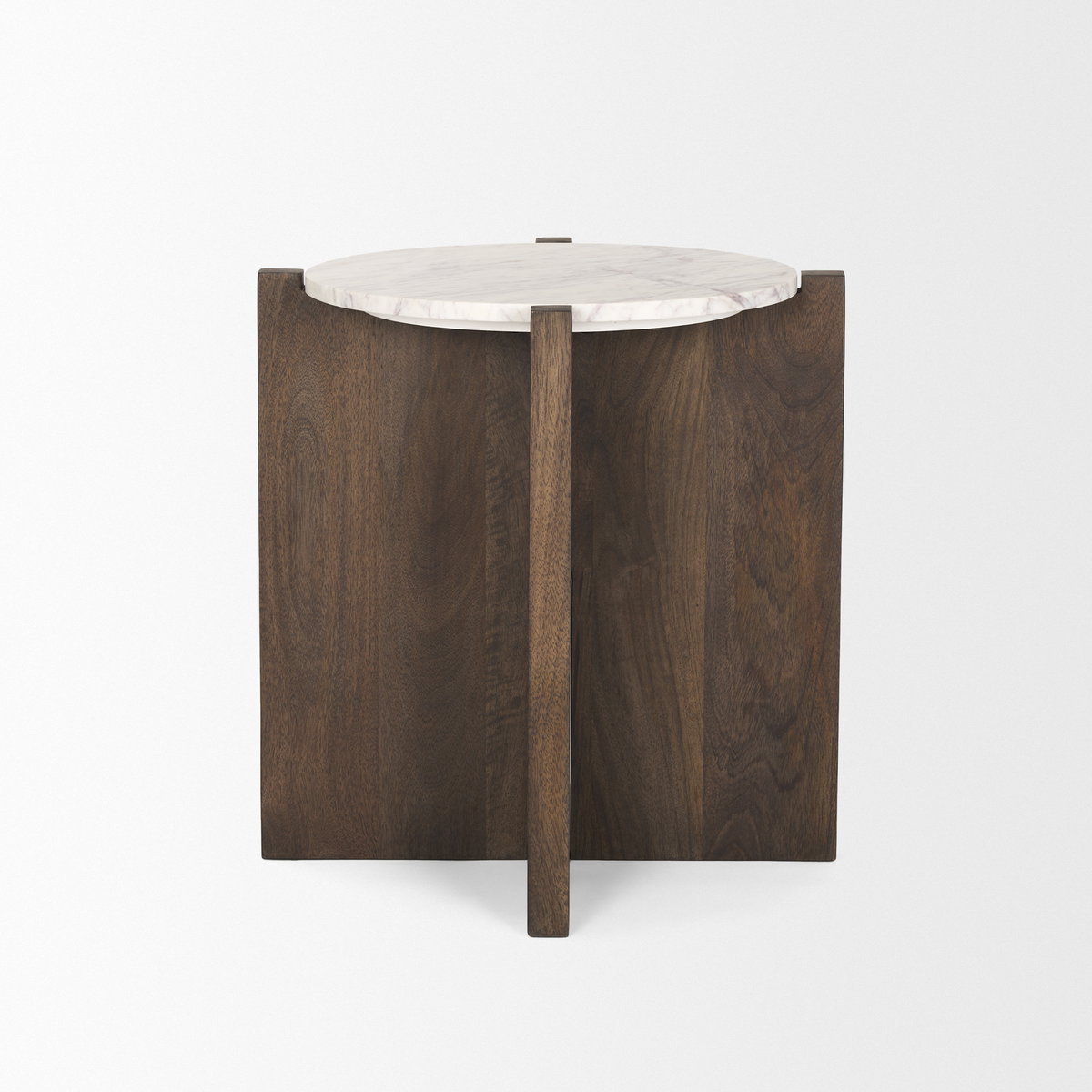 Bianca Dark Brown Wood with Marble Round Accent Table, Side & End Table by Mercana, 22" length x 22" width x 22" height View 5