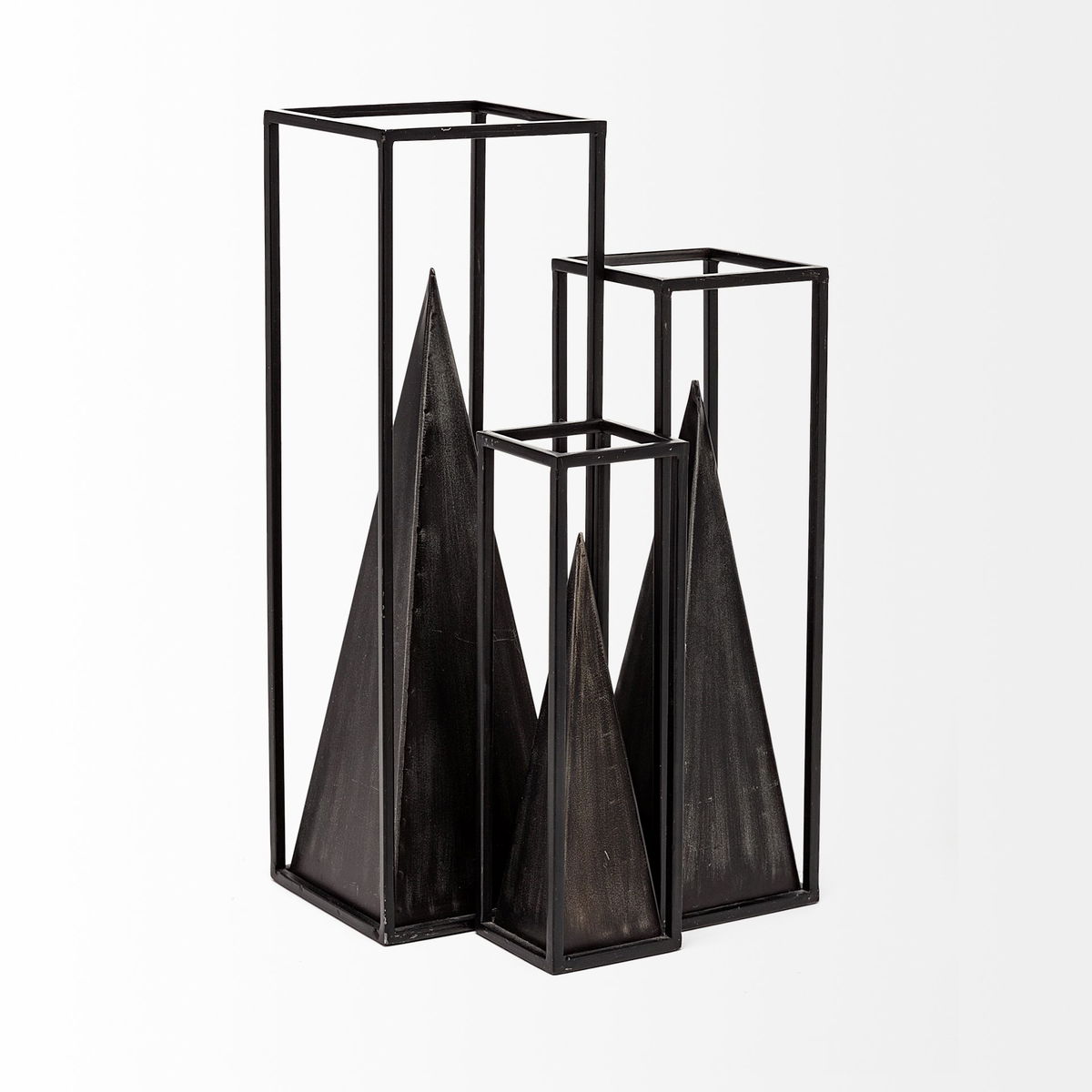 Memphis II (Medium) 4L x 4W Black Metal Pyramid In A Square Frame, Decorative Object by Mercana, 3.94" length x 4" width x 12.99" height View 6