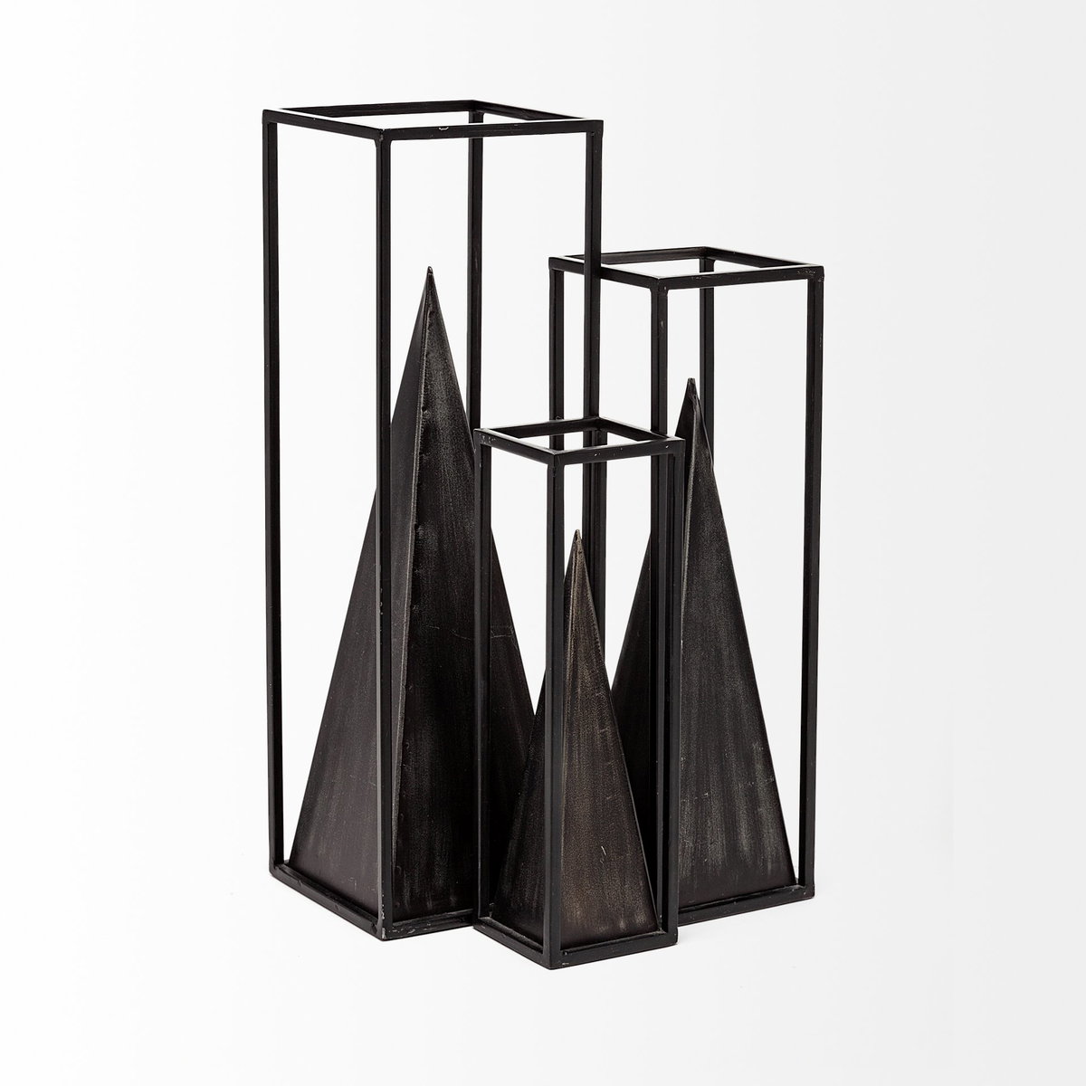 Memphis II (Medium) 4L x 4W Black Metal Pyramid In A Square Frame, Decorative Object by Mercana, 3.94" length x 4" width x 12.99" height View 6