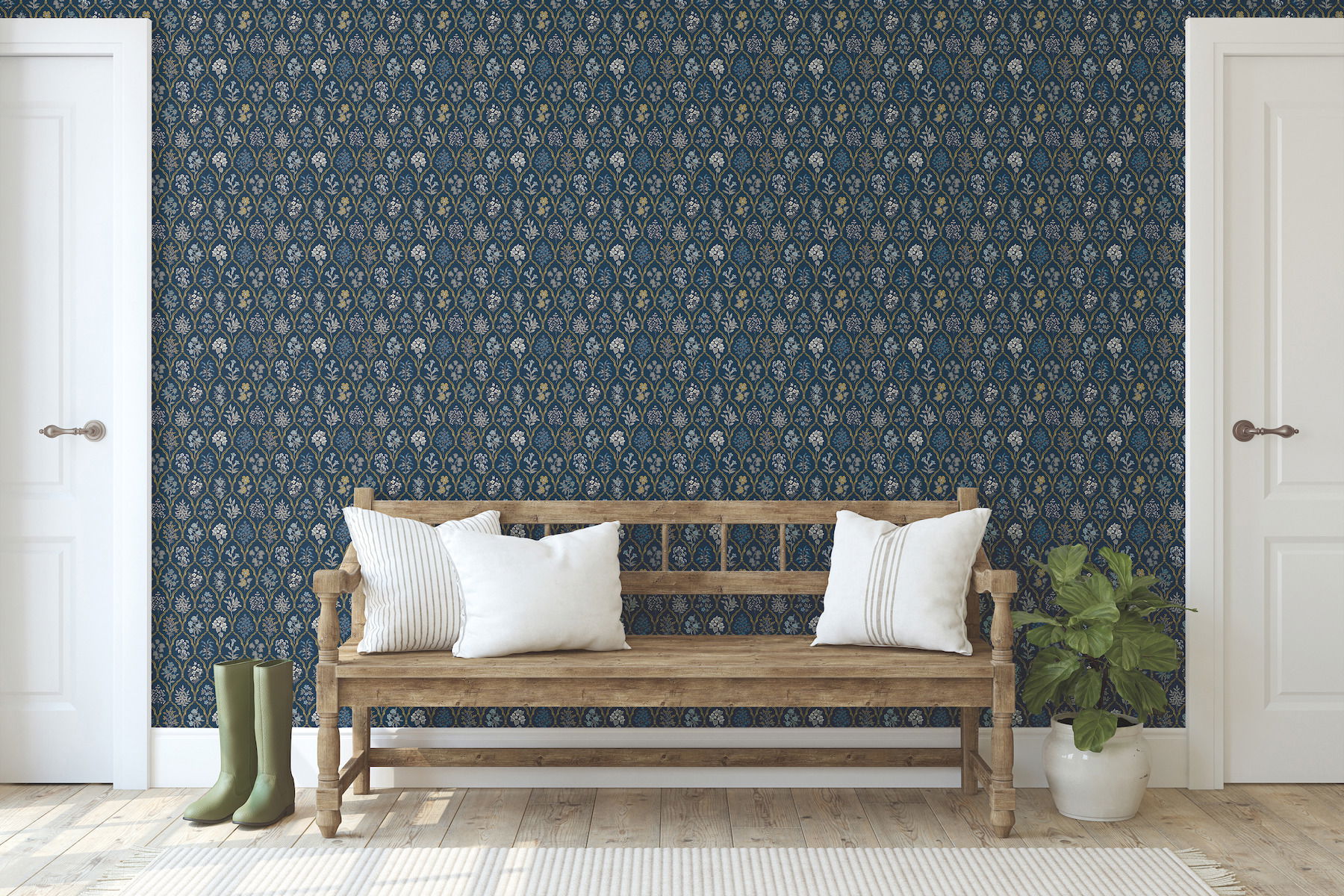 Hawthorne Navy & Gold Wallpaper large image 