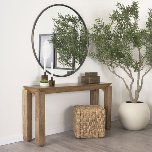 Adele   Medium Brown Seagrass Woven Square Pouf