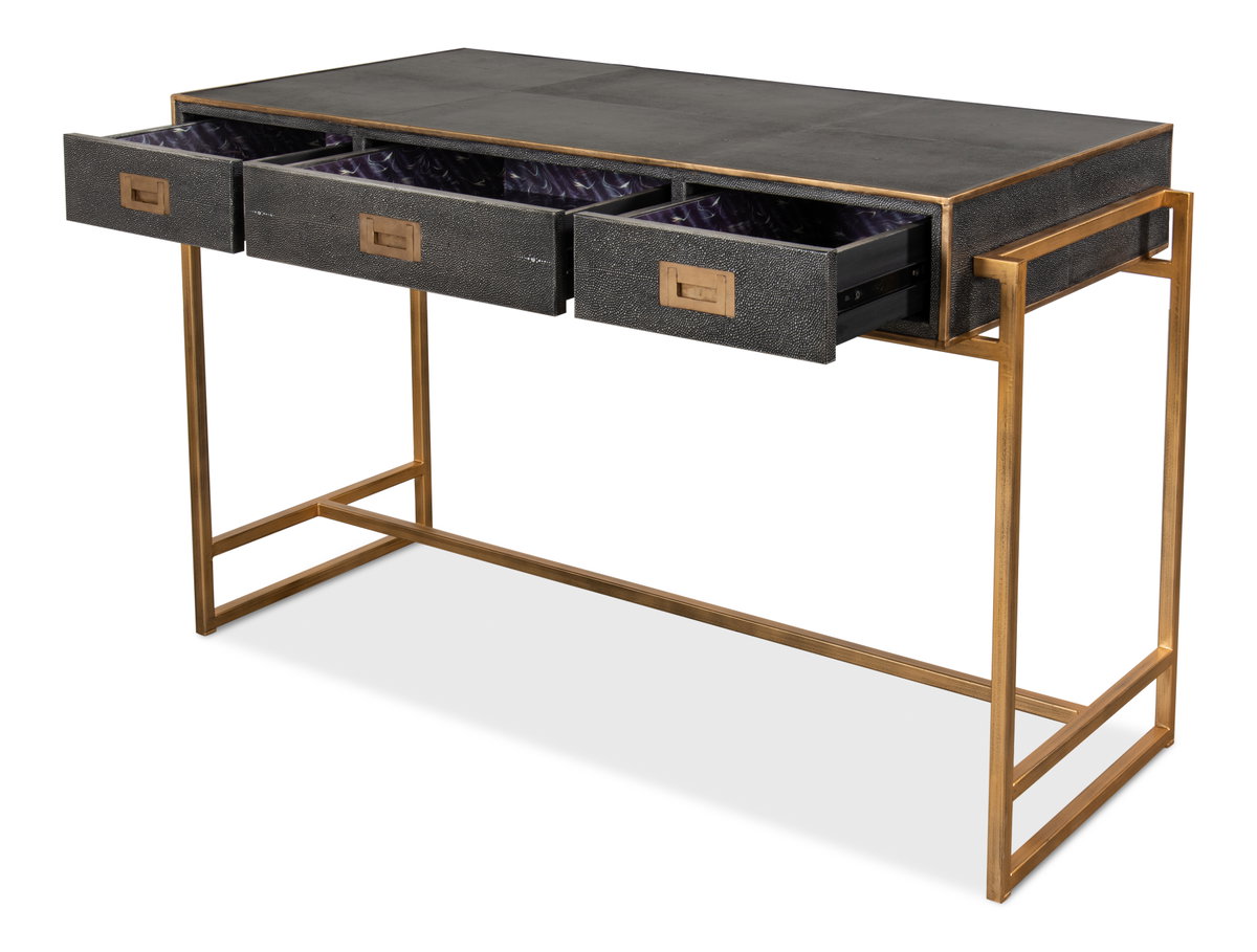 Grey Leather Shagreen Desk, by Sarreid, 1'10" length x 4'1" width x 2'7" height View 9