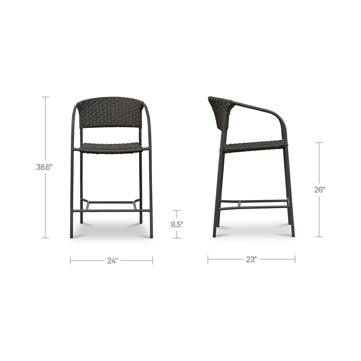 Zola Outdoor Counter Chair Dark Brown, Counter & Bar Stool by Moe's Home, 24" width x 38.66" height x 23" depth View 9