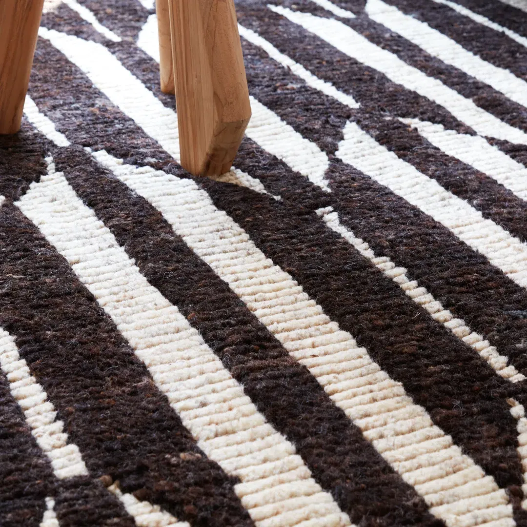 Keoka Geometric Hand Knotted Wool Dark Brown/Ivory Area Rug large image 