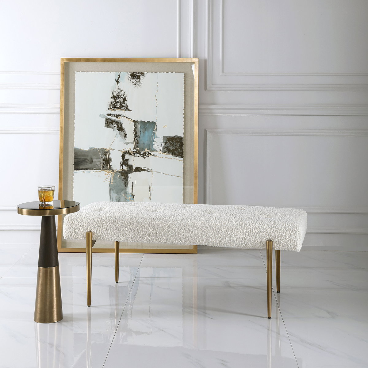 Olivier White Bench, Benche by Uttermost, 49" width x 19" height x 20" depth View 9