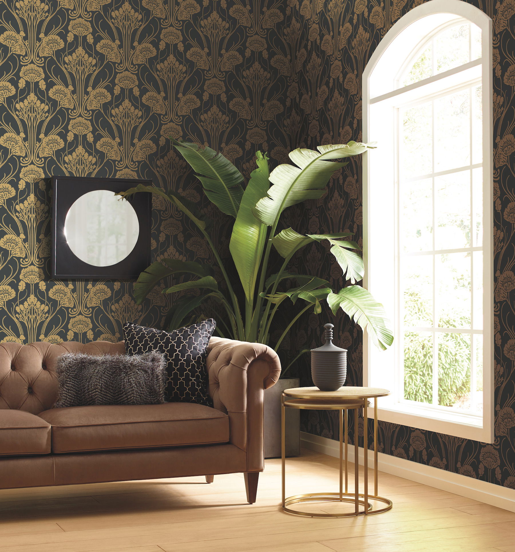 Nouveau Damask Black Wallpaper large image 