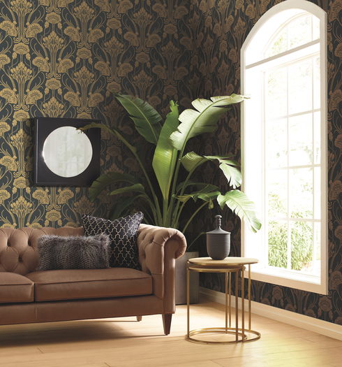 Nouveau Damask Black Wallpaper