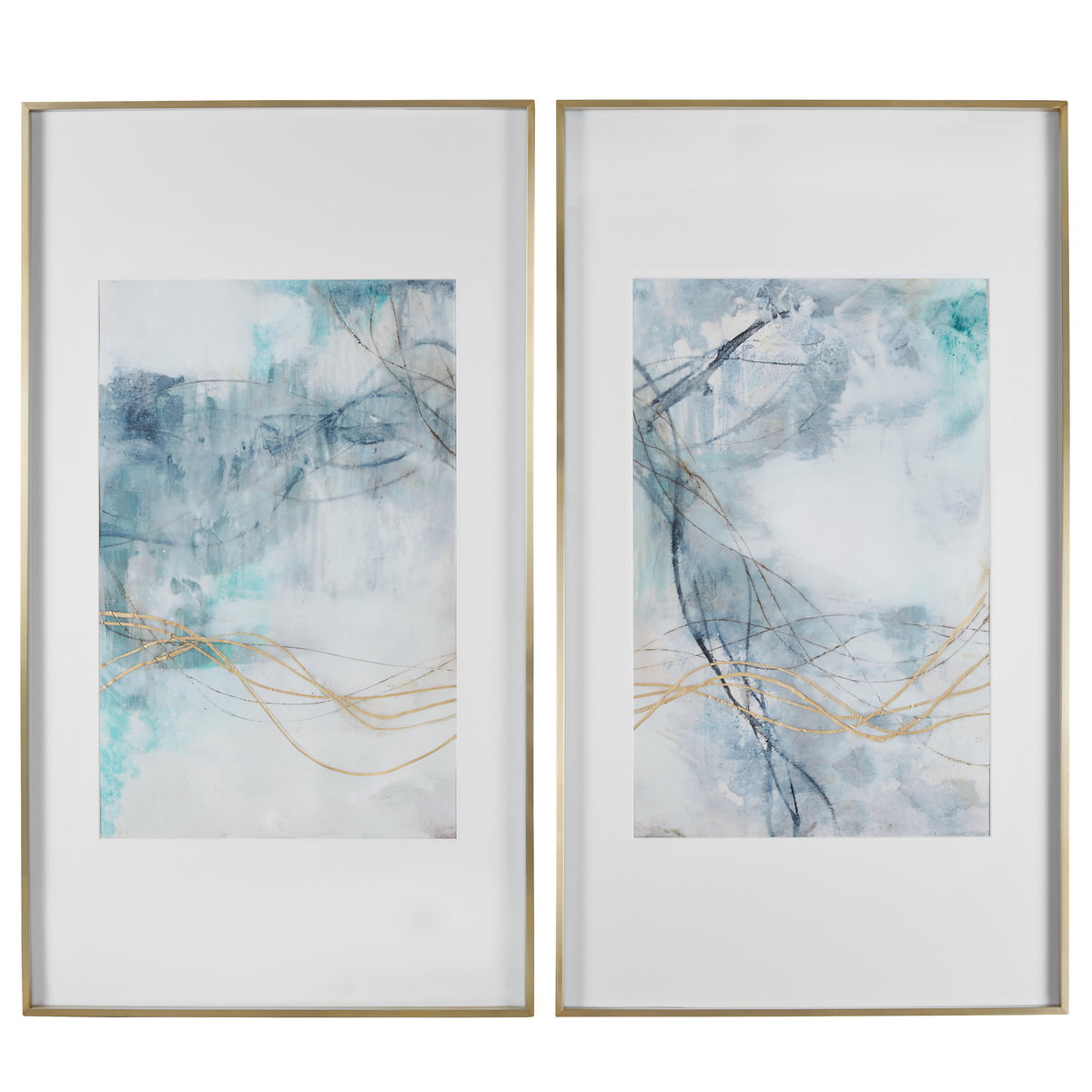 Undulating Oro Abstract Prints Set/2, Painting by Uttermost, 25" width x 45" height x 2" depth View 1