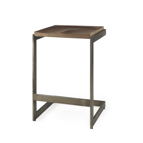 Kiran Backless 26in Seat Counter Stool | Brown Wood with Antique Nickel